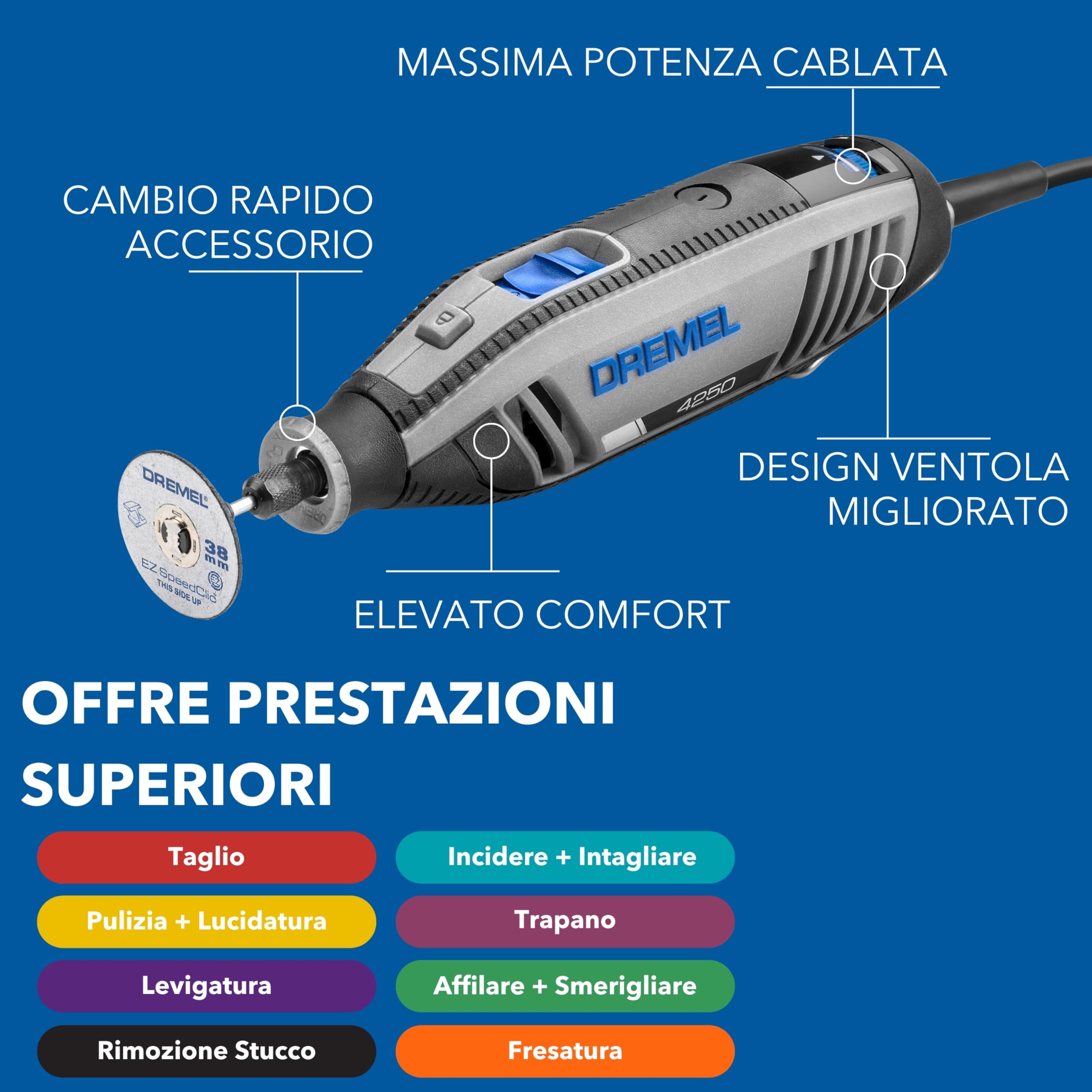 Dremel 4250 Utensile Rotante 175W Multiutensile Velocità Variabile 5000-35000 giri/min 128 accessori 1 valigetta