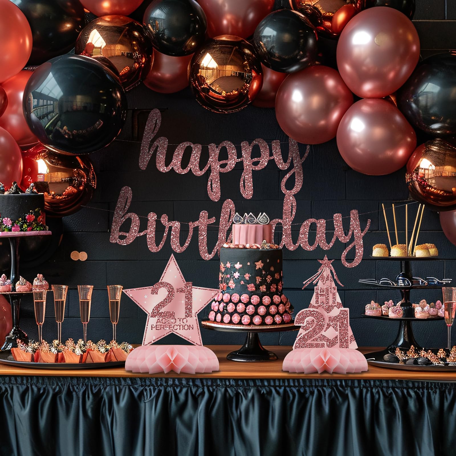 21st Birthday Honeycomb Centerpieces - 8 Pack, Rose Gold, 'Cheers To 21' Table Toppers For Birthday Party Decor - View #5