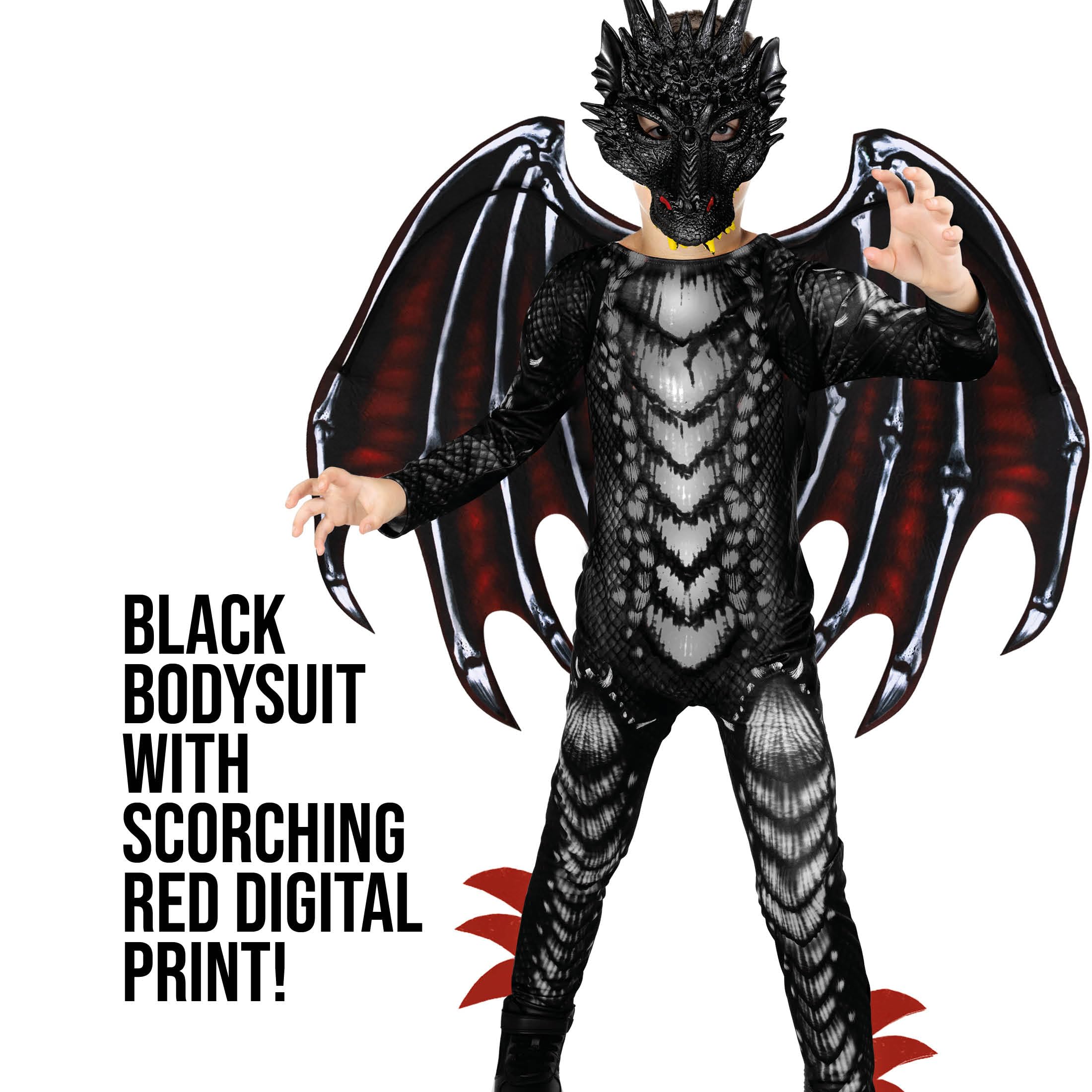 Morph Black Red Dragon Costume Kids Dragon Costume for Boys Jumpsuit Halloween Costumes for Kids S (4-6Y) - Image 4