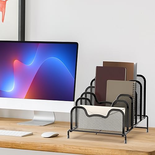 Miniatura 4 de Simple Houseware Desk - Organizador clasificador de archivos de 5 secciones, color negro