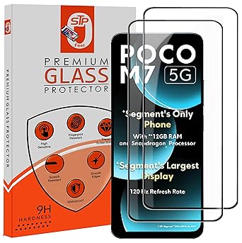 STP FEEL® Premium Tempered Glass Screen Protector Guard Compatible For Poco M7 5G (6.88 Inch, Pack of 2) | Edge to Edge Coverage With Easy to installation kit for Smartphone