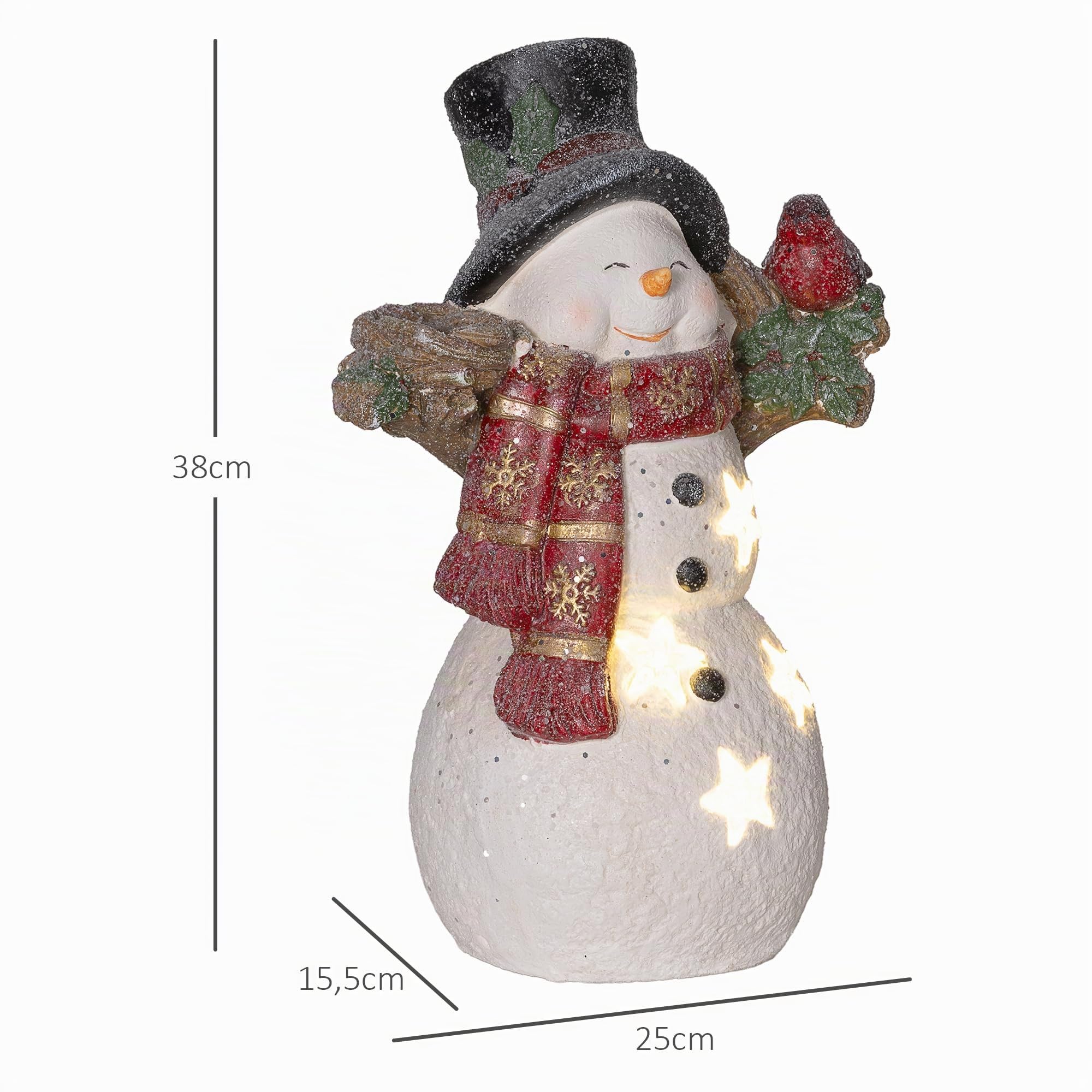 HOMCOM Weihnachtsdeko Figur Schneemann mit Schals 38 cm mit LED-Licht