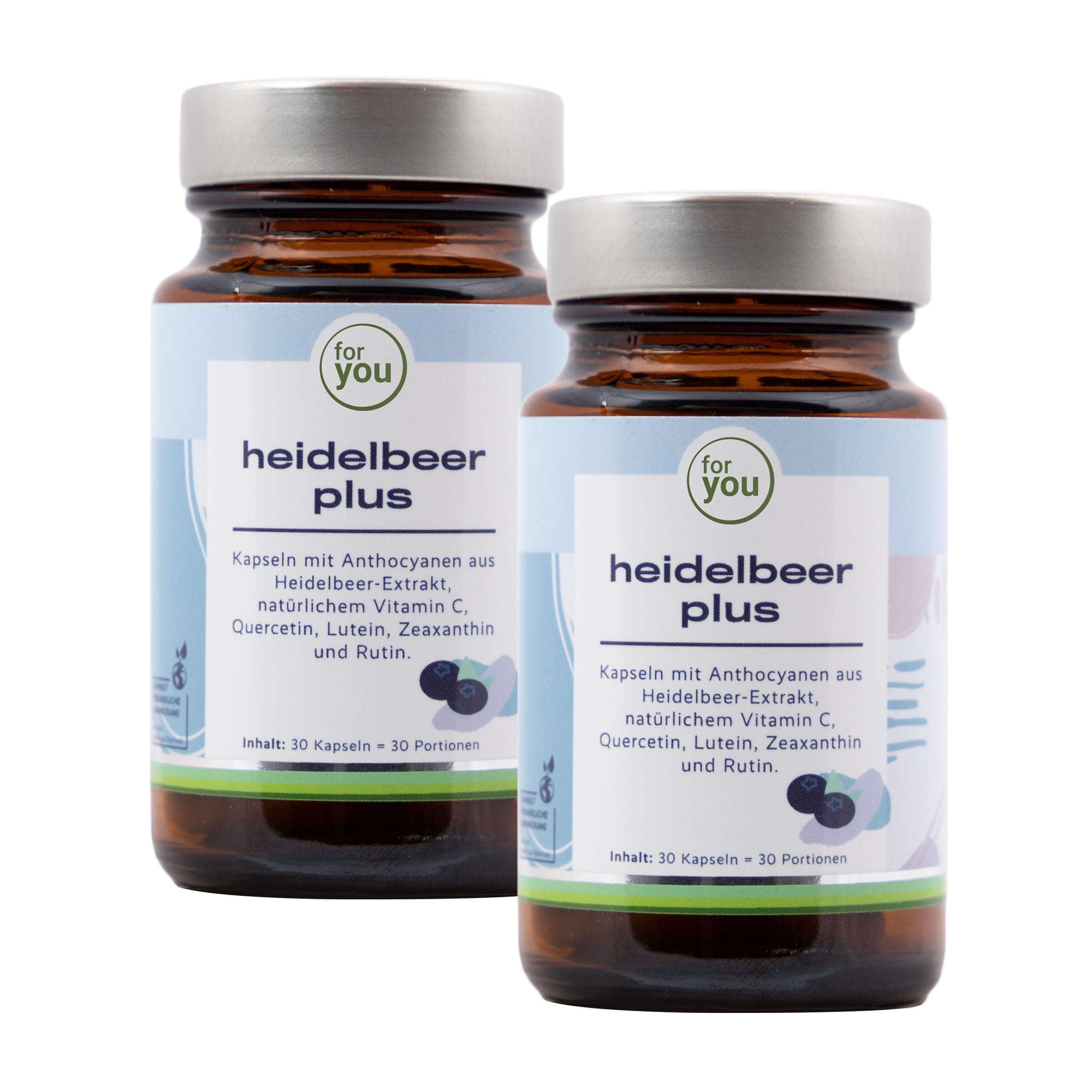 for you heidelbeer plus Doppelpack 30 Kapseln | mit sekundären Pflanzenstoffen, Anthocyanen, aus Heidelbeerextrakt und Quercetin | 50mg Anthocyane pro Kapsel