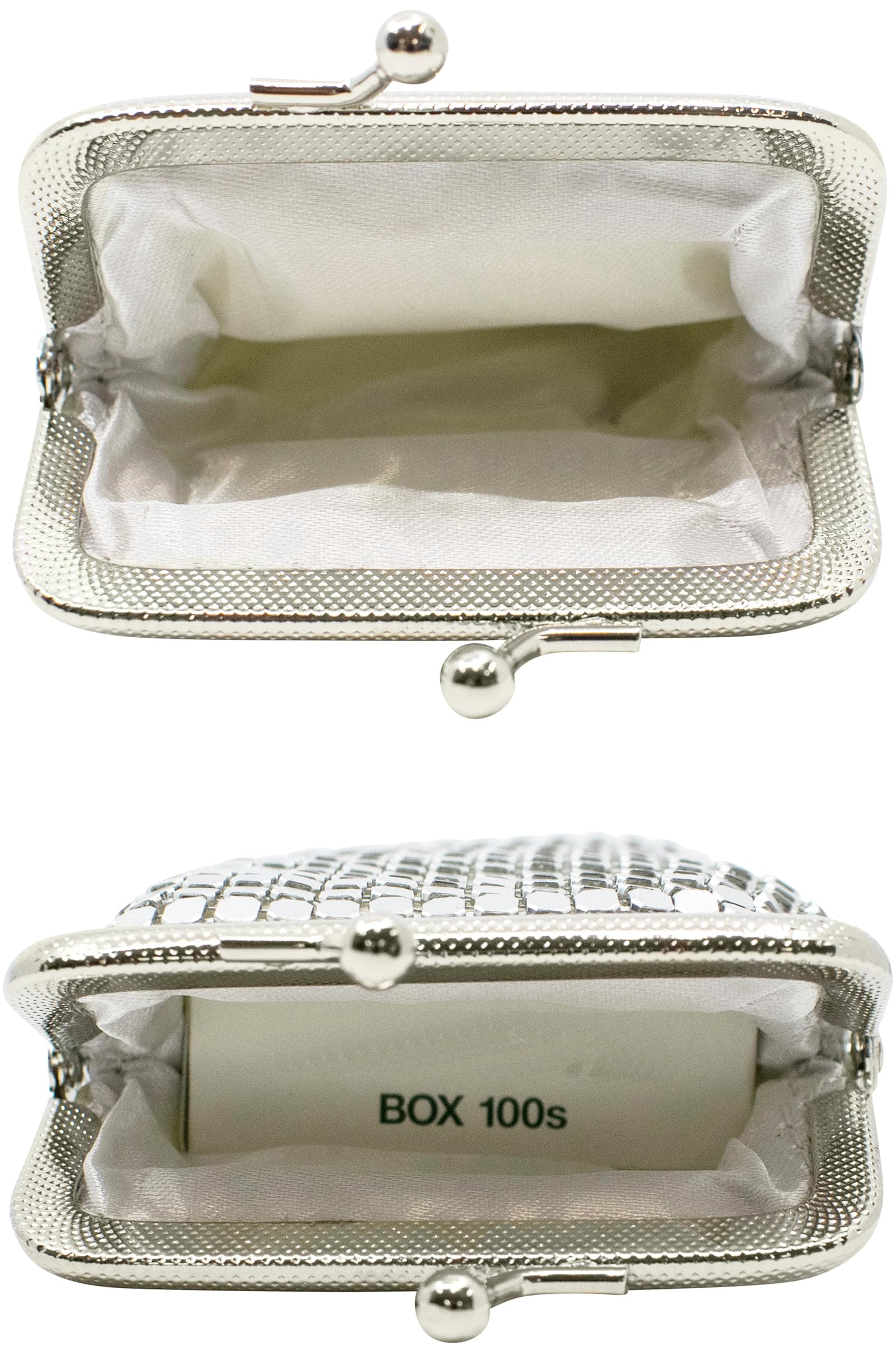 Set of 2 Vintage Soft Metallic Mesh Long Cigarette Case Purses with Lighter Pocket (4mm, Black Silver Gold)