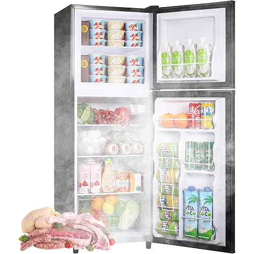 Mini Fridge with Freezer, 4.5 Cu.Ft 2-Door Compact Refrigerator,-0.4°F to 50°F 7-Level Temp Control, LED Light,Adjustable Shelves,Reversible Door for Dorm,Bedroom,Office,Garage (Black)