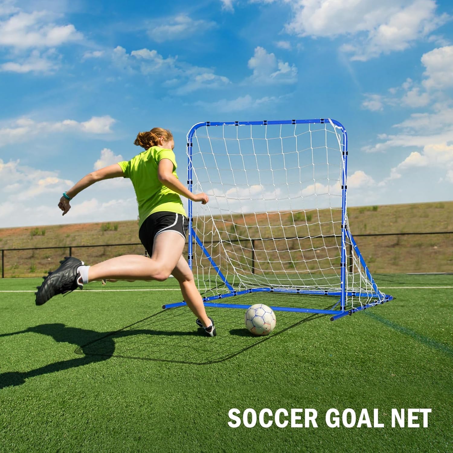 Porta da calcio e rimbalzo 2 in 1, angolo di rimbalzo regolabile, robusta rete da allenamento da calcio, pieghevole per tiro, regolazione e controllo della palla, strumento di allenamento per bambini