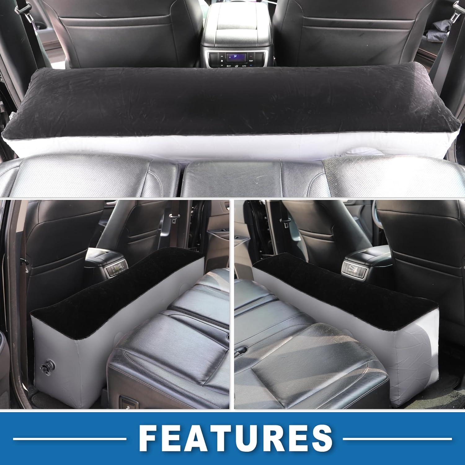 Car Air Inflation Mattress Comfortable Rear Seat Air Travel Bed Car Sleeping Mat for Napping Travel Blue Gray