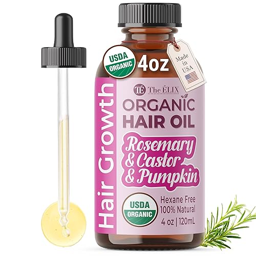The ÉLIX USDA Aceite de romero orgánico para el crecimiento del cabello  Fórmula espesante con semillas de ricino y calabaza  para pérdida y