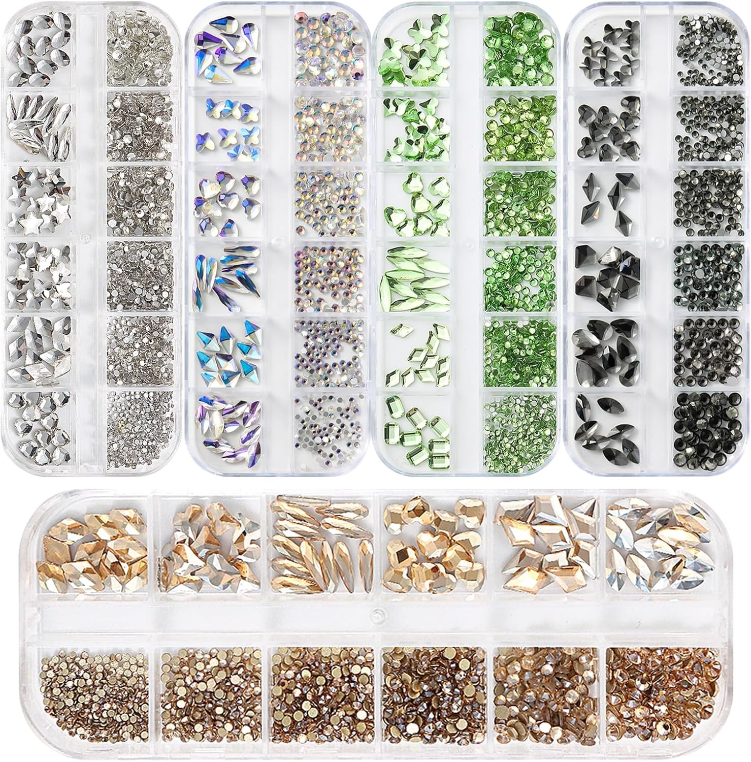Crystal Clear Glass Nail Art Rhinestones Kit Flatback Rhinestone Gems Diamond Jewels Beads for Face Eyes Makeup Manicure Crafting