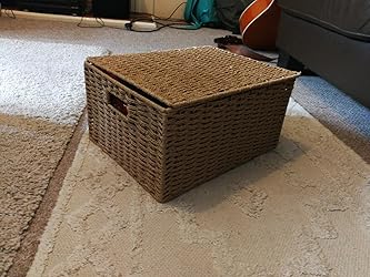 Arpan Natural Paper Rope Storage Basket Box With Lid (Xlarge) : Amazon ...