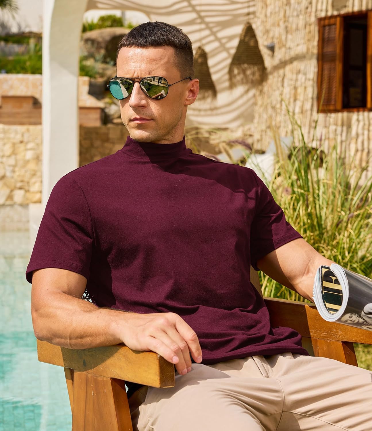 Men's Mock Turtleneck Short Sleeve Soft Lightweight Casual Basic T-Shirts Solid Pullover Tops - Image 5