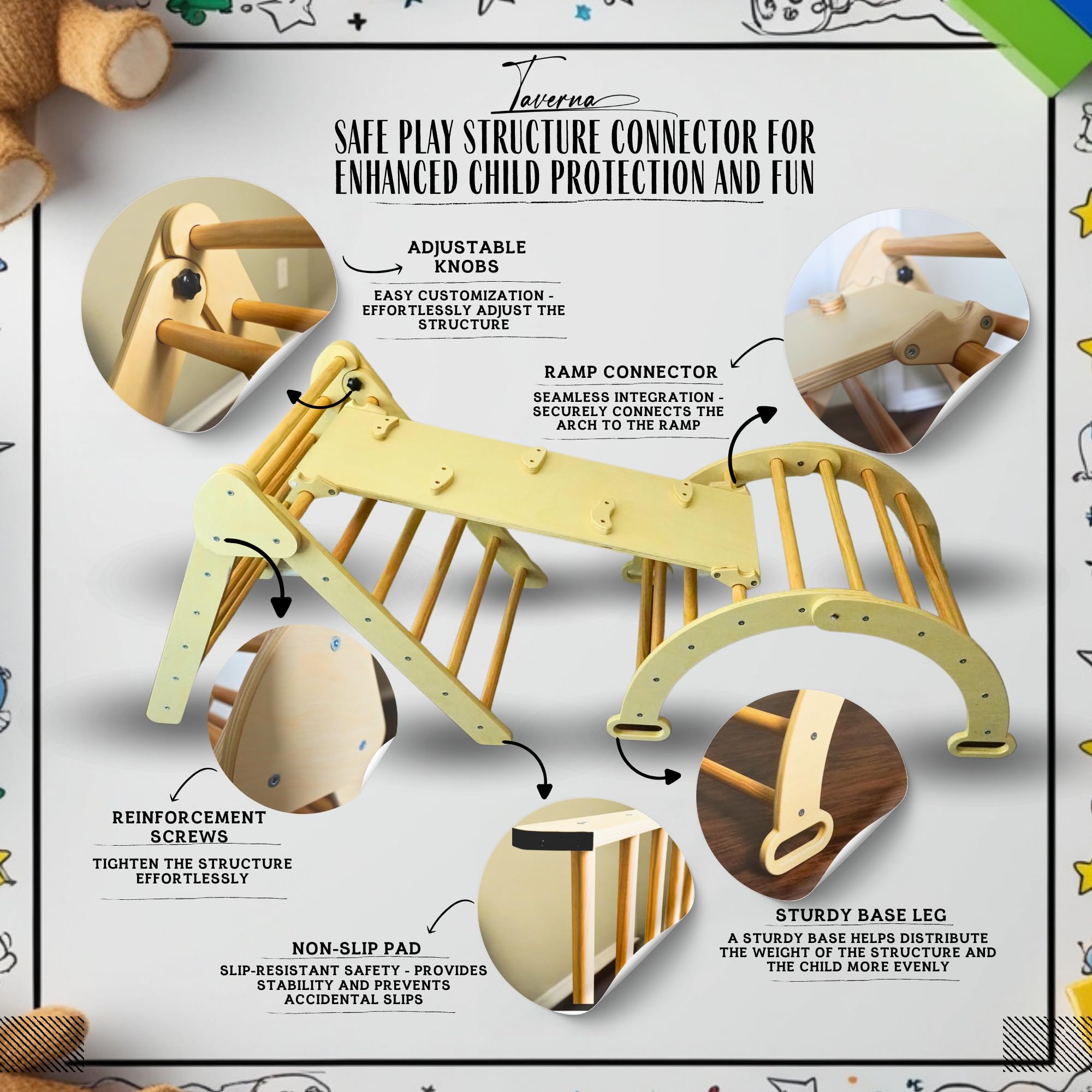 Pikler Triangle Set with Cushion, Arch & Slide 7 in 1