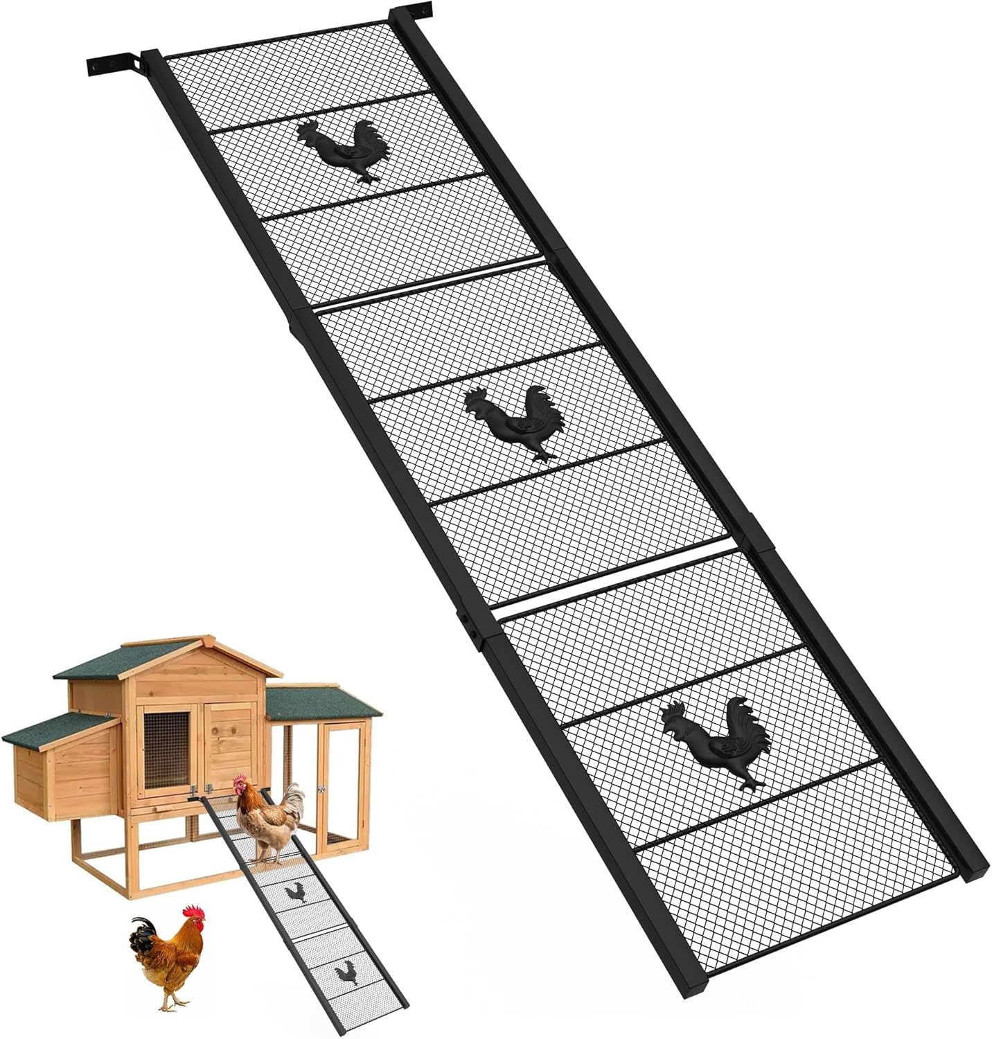 Chicken Coop Ramp 52.5''L, Ladder Length Adjustable for Henhouse, Heavy Duty Metal Coop Steps for Feet Problem or Cannot Fly Chickens, Waterproof, Non-Slip, Rustproof, Sturdy and Easy to Clean