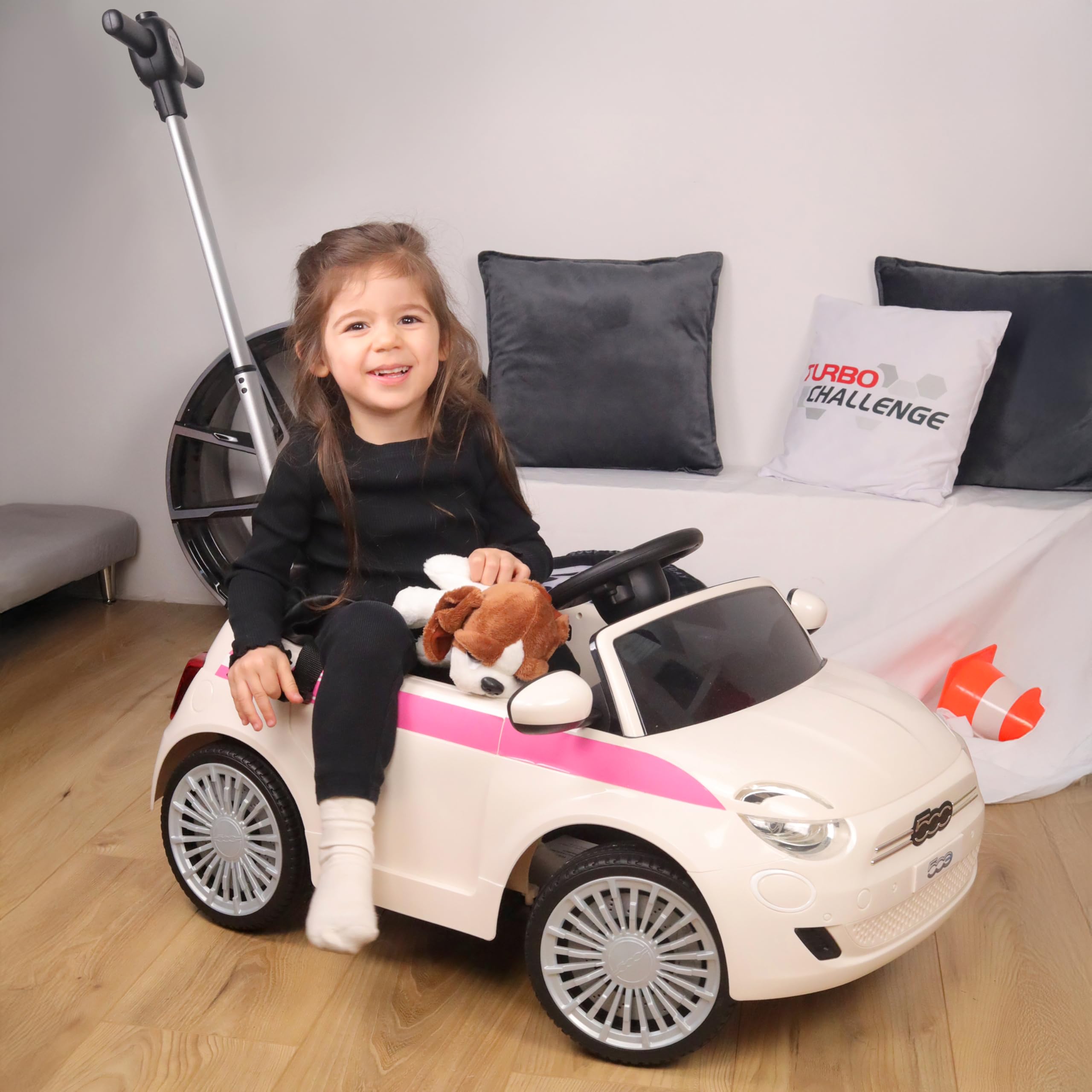 Camminatore Fiat 500 Turbo Challenge – Con Clacson E Volante, Per Bambini Da 12 A 36 Mesi, Max 25 Kg, Colore Blu, In Plastica