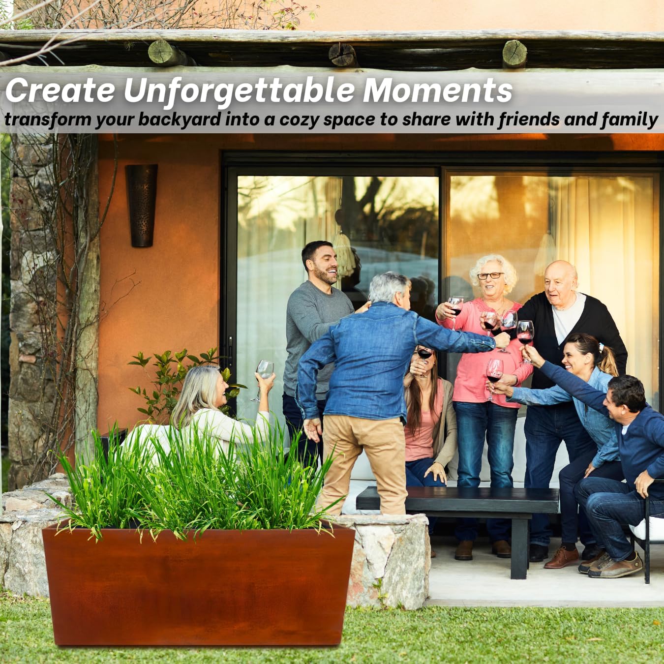 Corten Steel Planter Large Rectangle for Outdoor, Metal Planter Box - 46x20x20 inch - Flower Pot for Garden, Patio, Commercial, Farmhouse, Industrial - Long Rectangular Plants Container