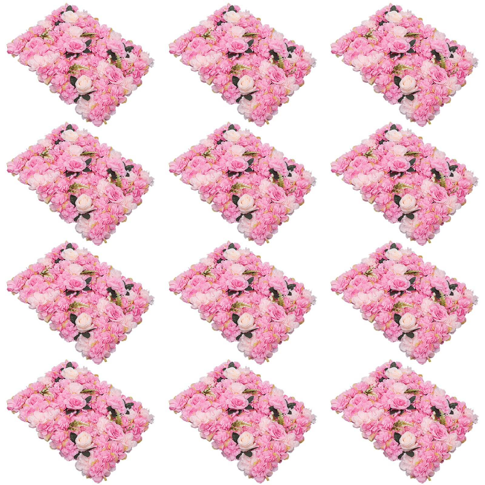 12 Pannelli Decorativi A Muro Con Fiori Rosa – Parete Floreale Artificiale Per Matrimoni E Camerette (60x40cm)