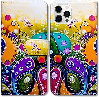 Bcov iPhone 14 Pro Max Case, Colorful Dragonfly Leather Flip Phone Case Wallet Cover with Card Slot Holder Kickstand for iPhone 14 Pro Max