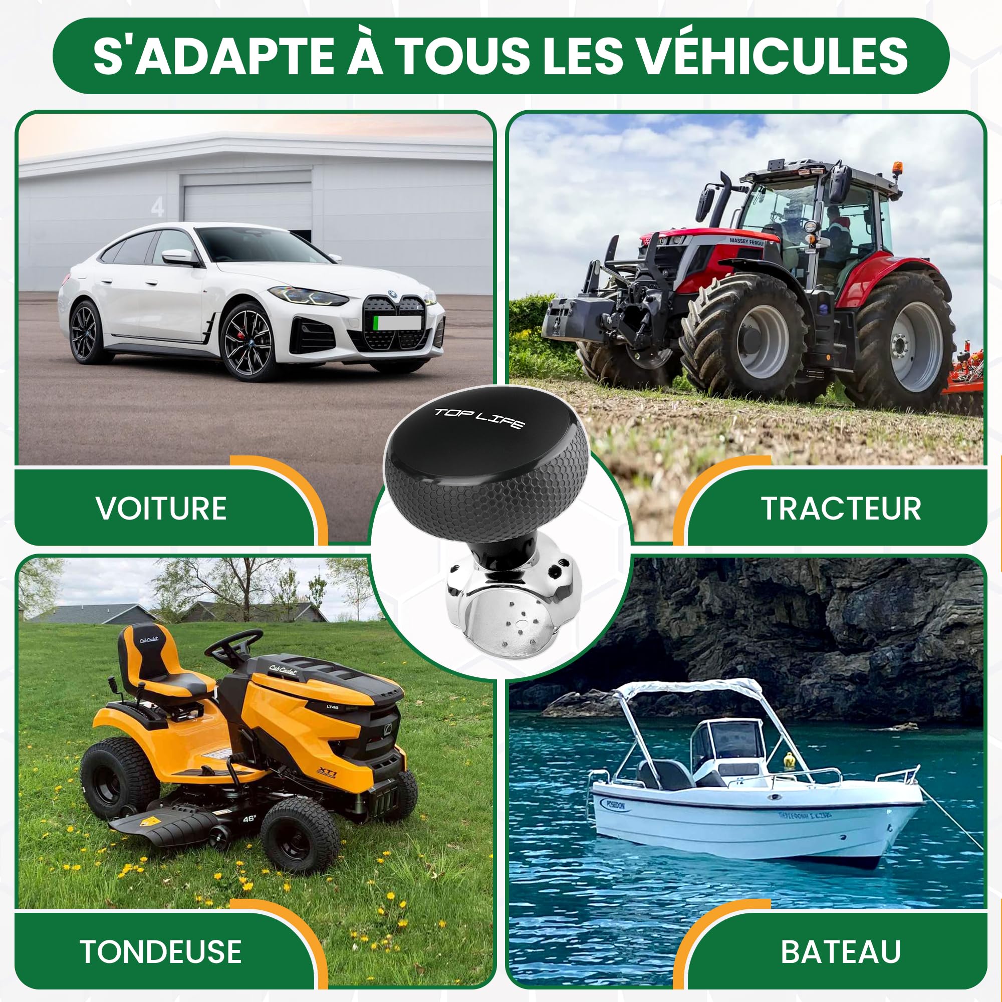 Boule de Volant Silicone - Meilleure Prise en Main - Compatible Tous Volants - Pommeau de Conduite pour Voiture, Tracteur, Tondeuse, Bateau, Auto