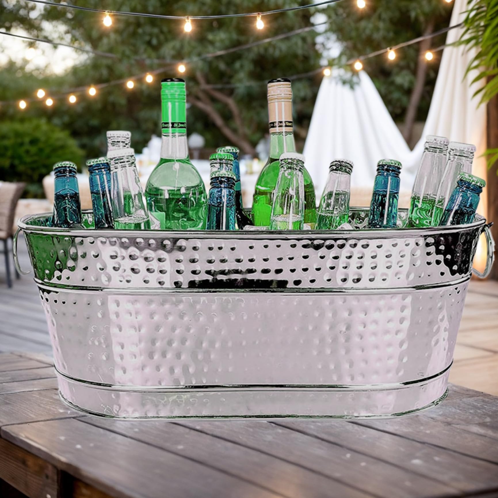 Bebida Tina Food Food Safe Galvanized Galvanized con manijas de 15qt cubo de champán Resistente a la óxido ＆ Cubos de hielo resistentes para fiestas Mantenga la bebida de hielo durante 8 horas sumini