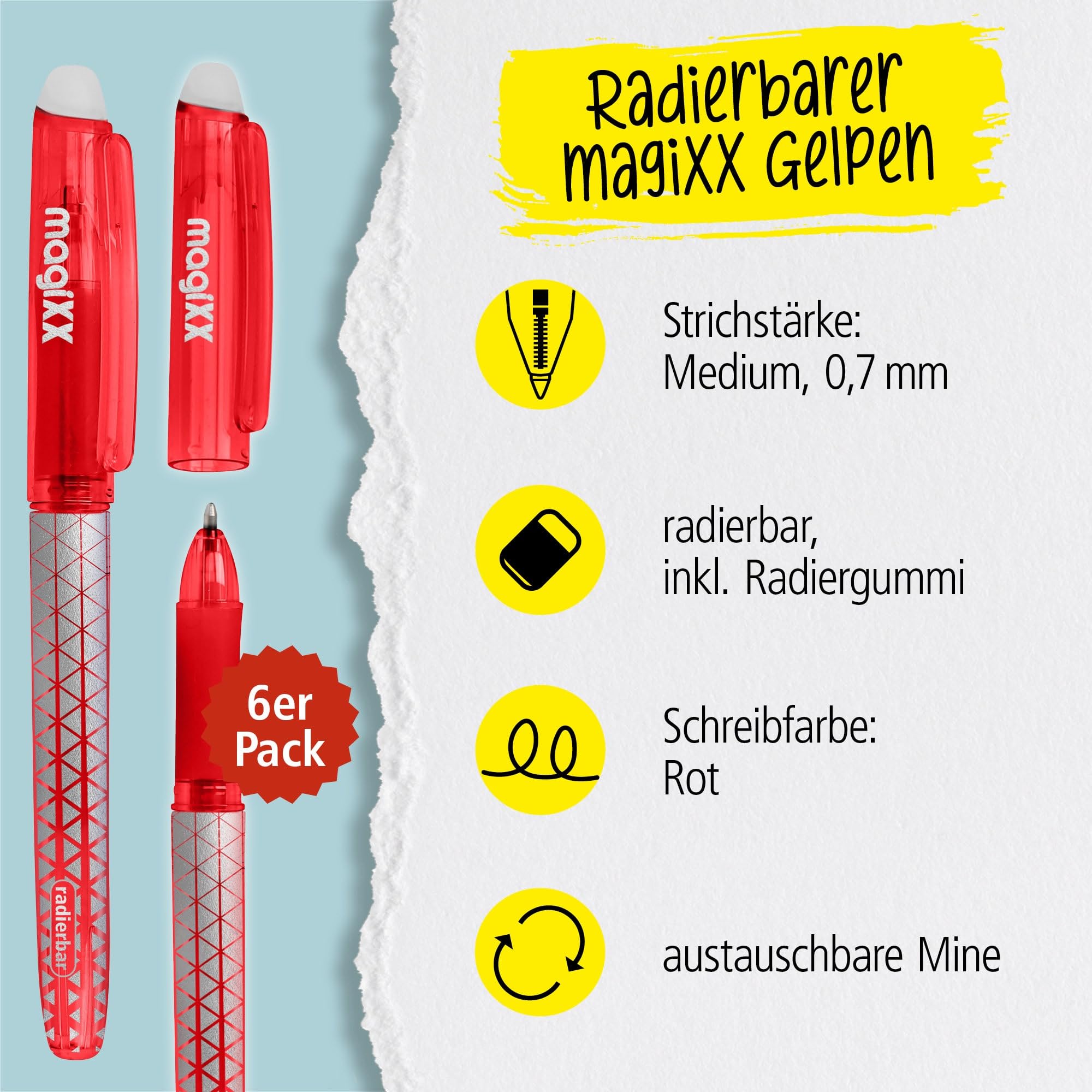 SUNXBUK Radierbare Gelstifte 6er Set - 0,5mm Kugelschreiber Für Schule & Büro