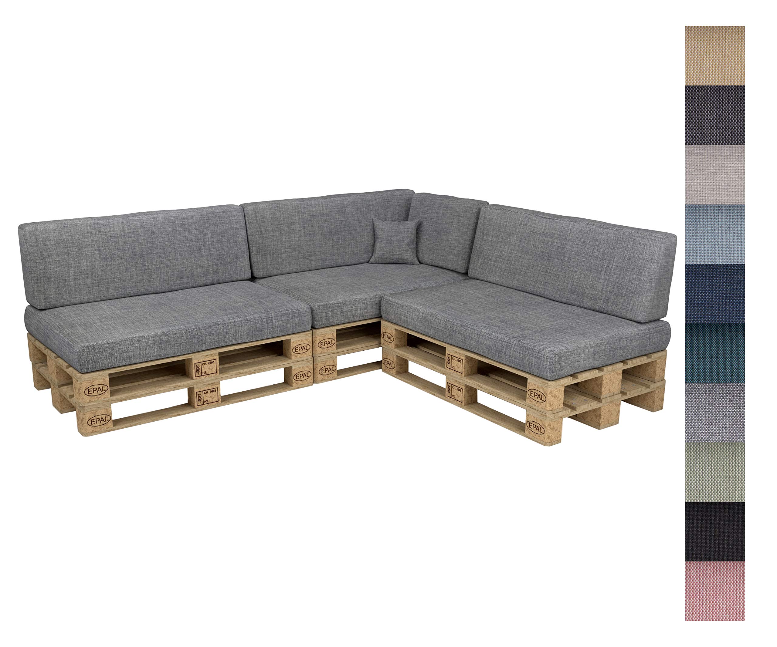 POKAR Euro Pallet Seating Set of 2: 1x seat cushion 120x80cm + 1x back cushion 120x40cm, cold foam, removable covers, Home Garden Furniture DIY, indoor outdoor pillow, without pallets, Beige — view 153