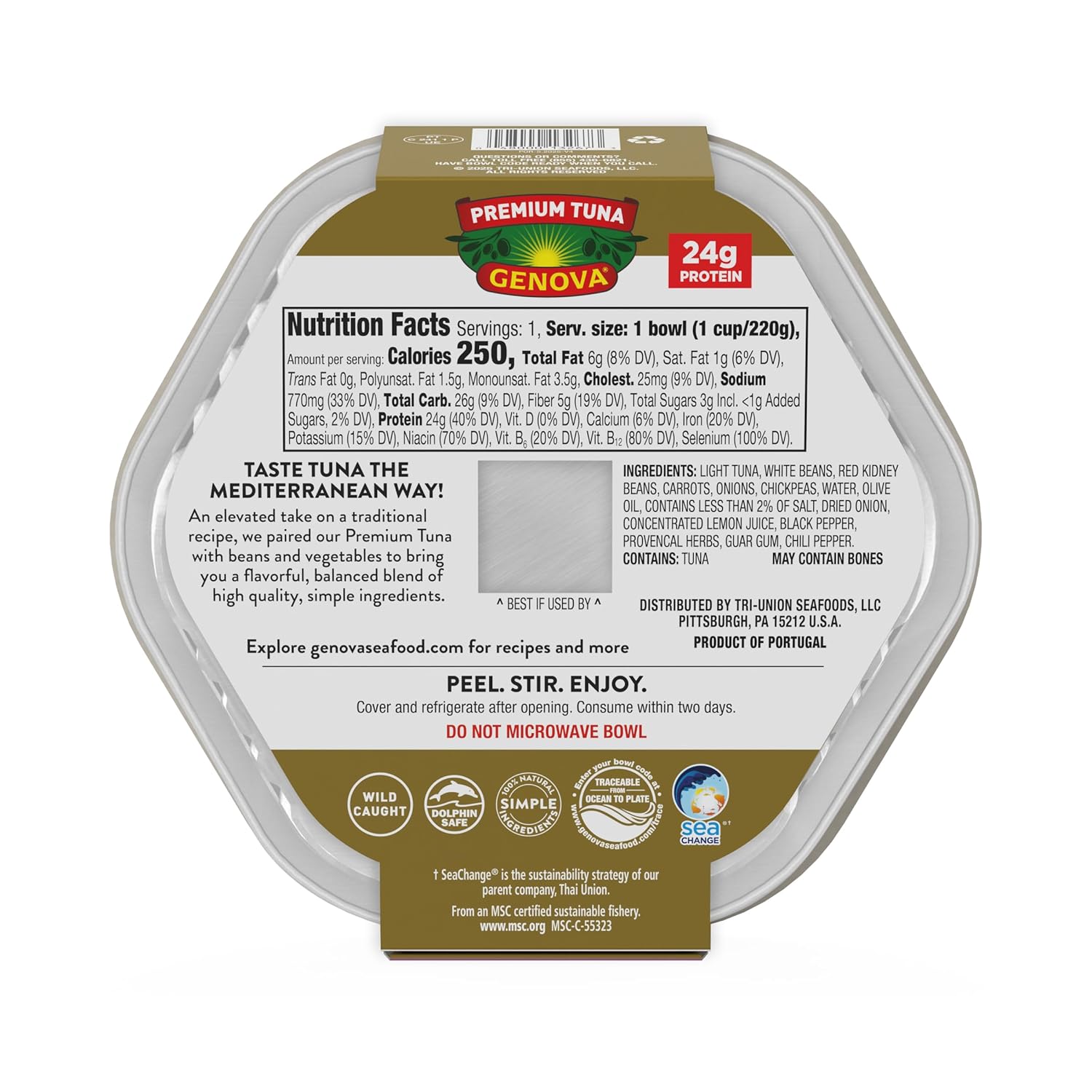 Genova Premium Tuna Mediterreanean Bean Salad, 7.76 Ounce Bowls (Pack of 6), Ready to Eat