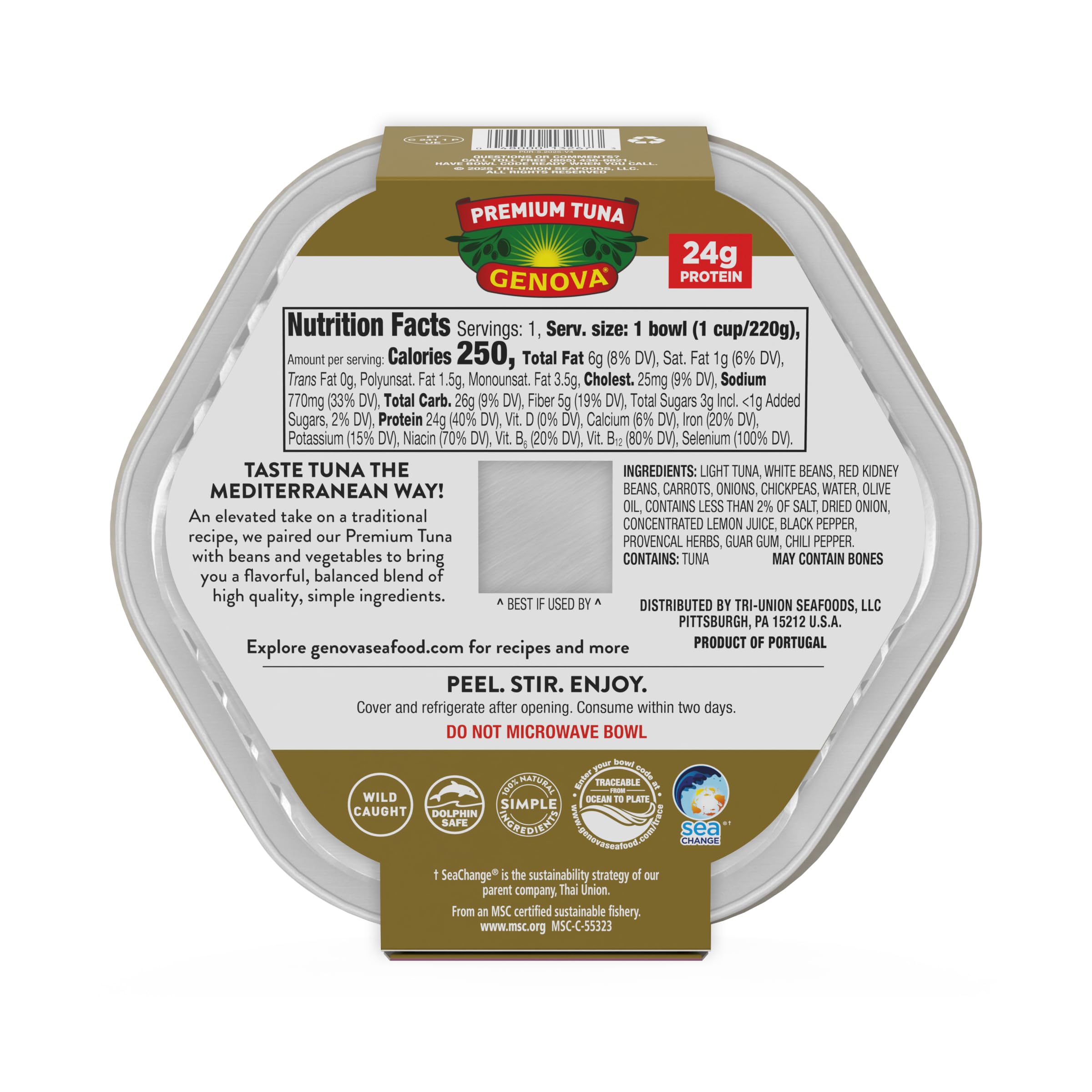 Genova Premium Tuna Mediterreanean Bean Salad, 7.76 Ounce Bowls (Pack of 6), Ready to Eat