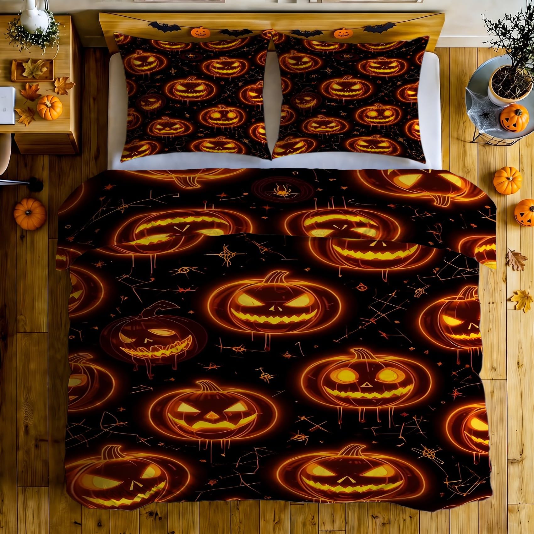 Leuchtende Kürbislaterne Bettwäsche 220x240 3tlg Schlafzimmer Deko