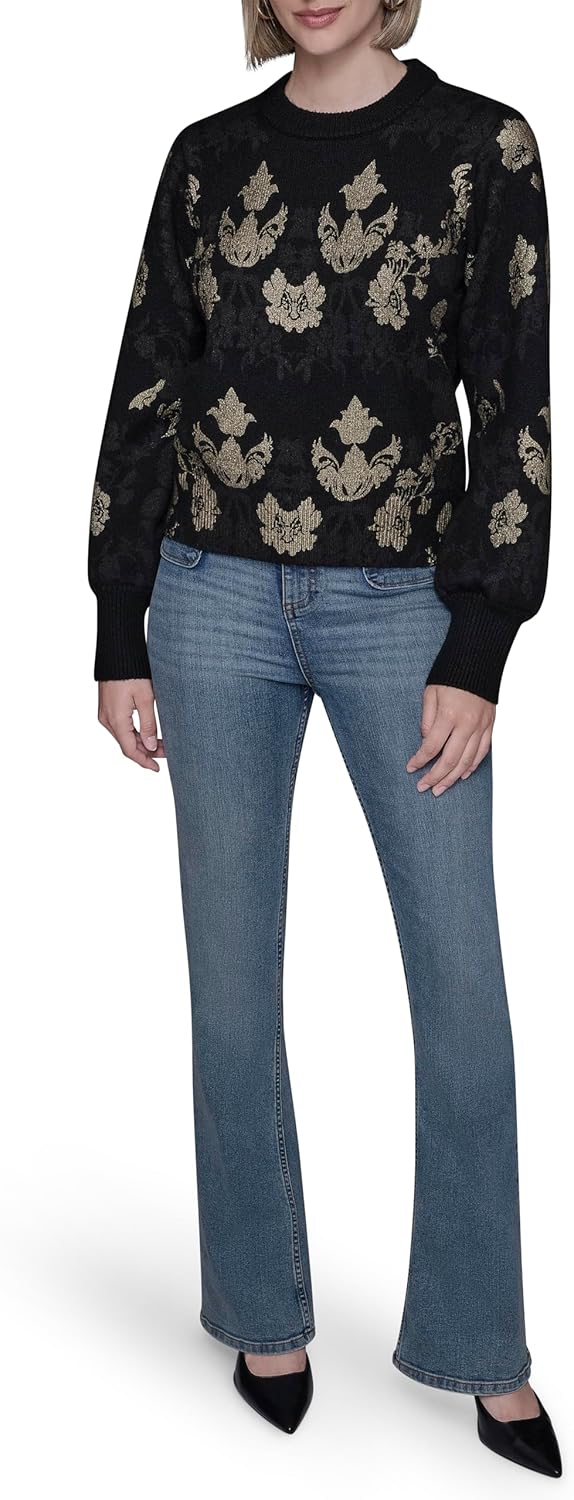 Karl Lagerfeld Women's Long Sleeve Crewneck Patterned Essential Sweater - Image 2