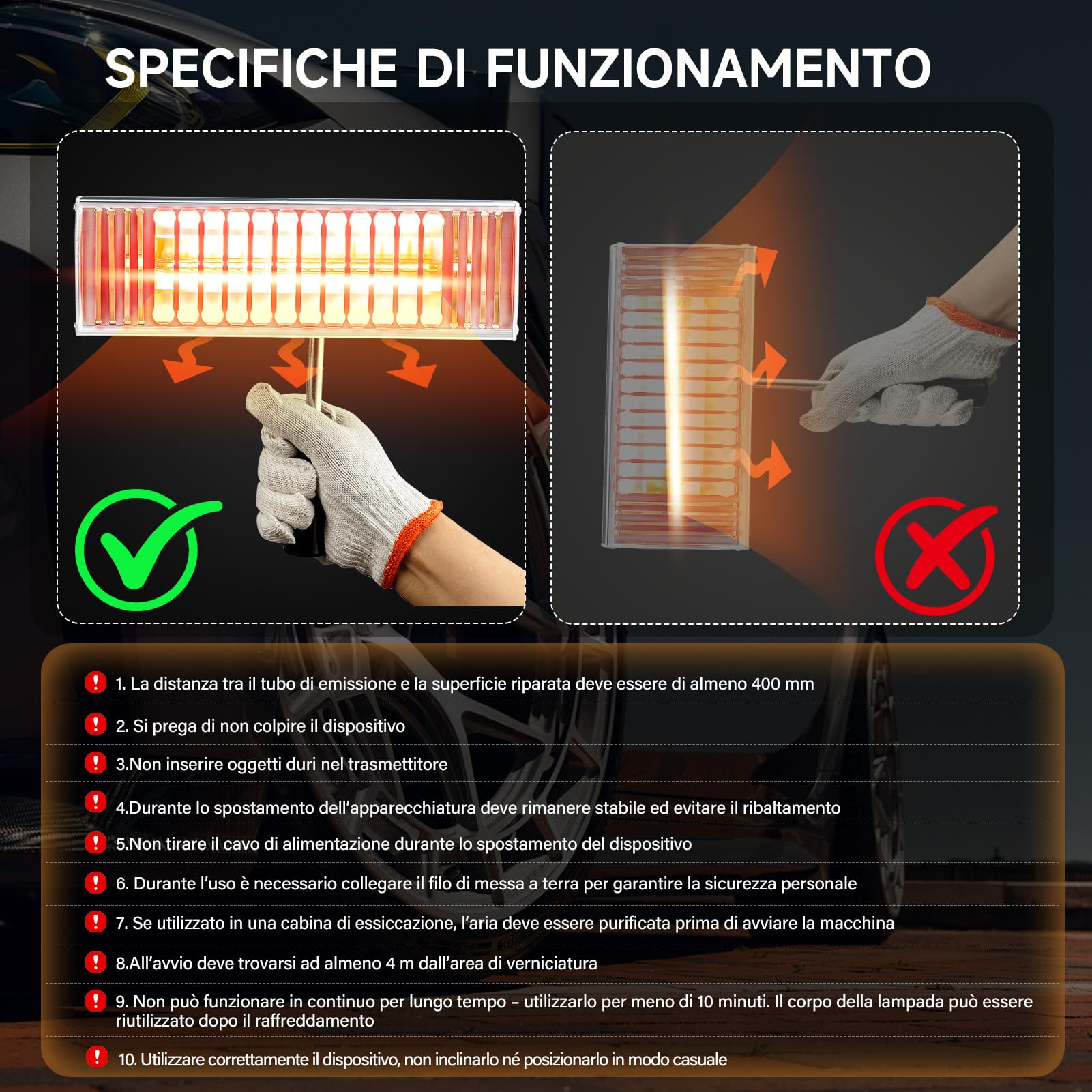 DATOUBOSS Lampada Infrarossi per Carrozzeria 1000W, Lampada per Asciugatura Vernice 220V, Essiccatore Portatile per Riparazione Carrozzeria Auto e Lavori di Verniciatura (300×150mm)