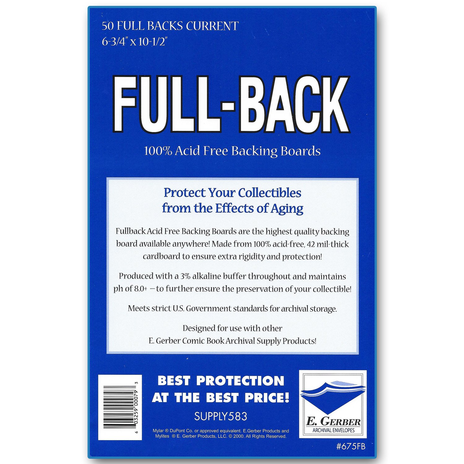 E. Gerber Full-Back Current 42-Mil Comic Book Backing Boards 6-3/4