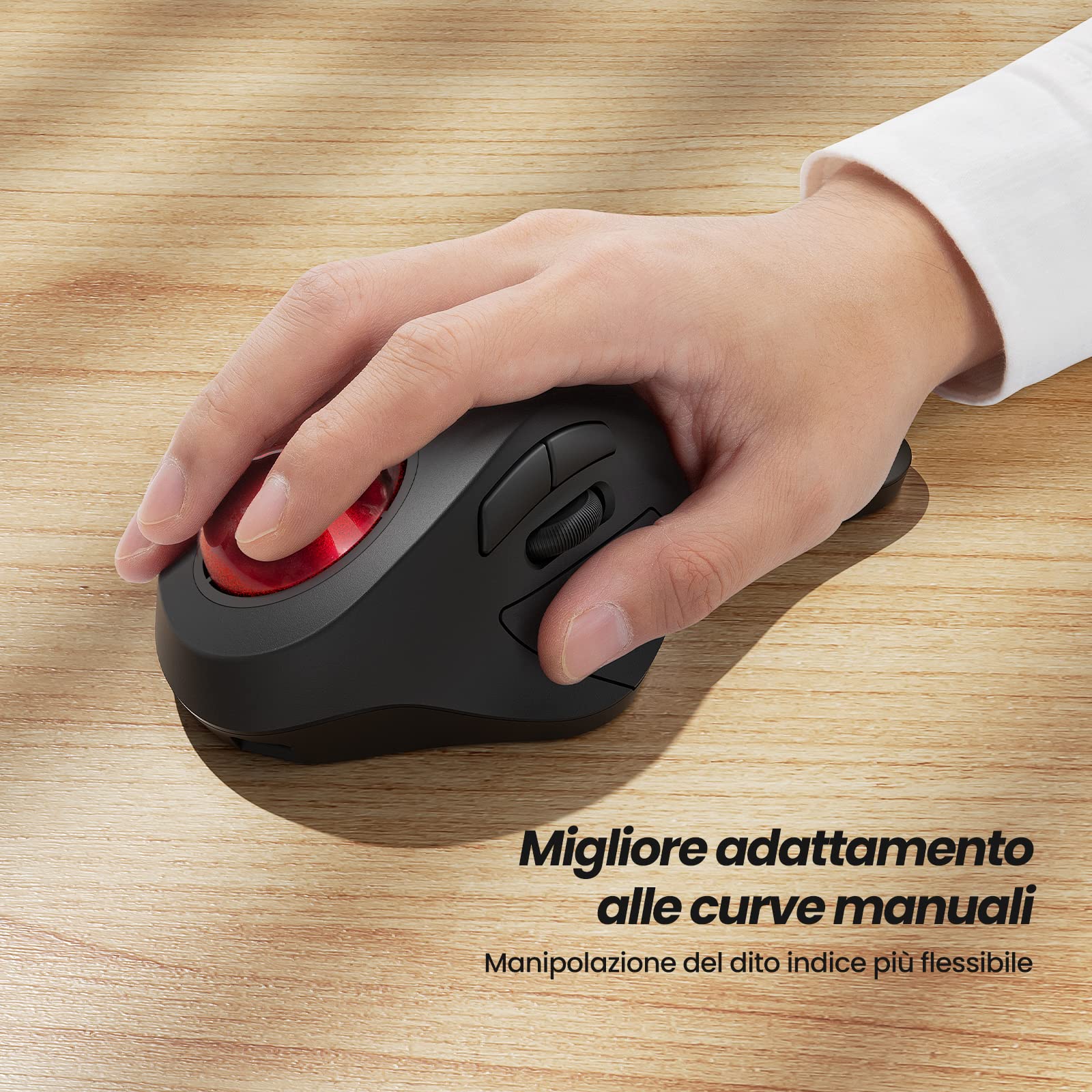 Nulea Mouse Trackball senza fili, design ergonomico ricaricabile, controllo del dito indice con 5 DPI regolabili, connessione a 3 dispositivi (Bluetooth o USB)