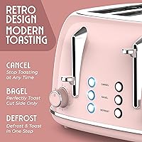 Vista 2 de Mueller Retro Toaster 4 Slice with Extra Wide Slots Bagel, Defrost, and Cancel Function, 6 Browning Levels, Dual Independent Controls, Removable Pink