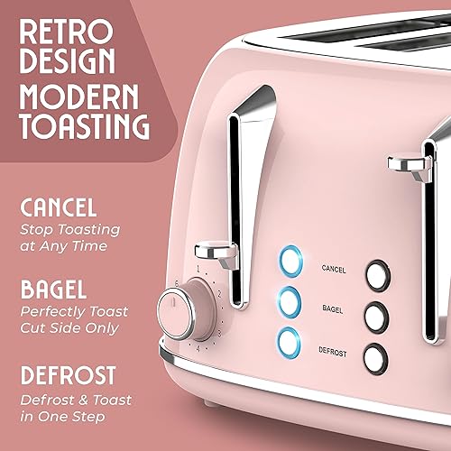 Vista 2 de Mueller Retro Toaster 4 Slice with Extra Wide Slots Bagel, Defrost, and Cancel Function, 6 Browning Levels, Dual Independent Controls, Removable