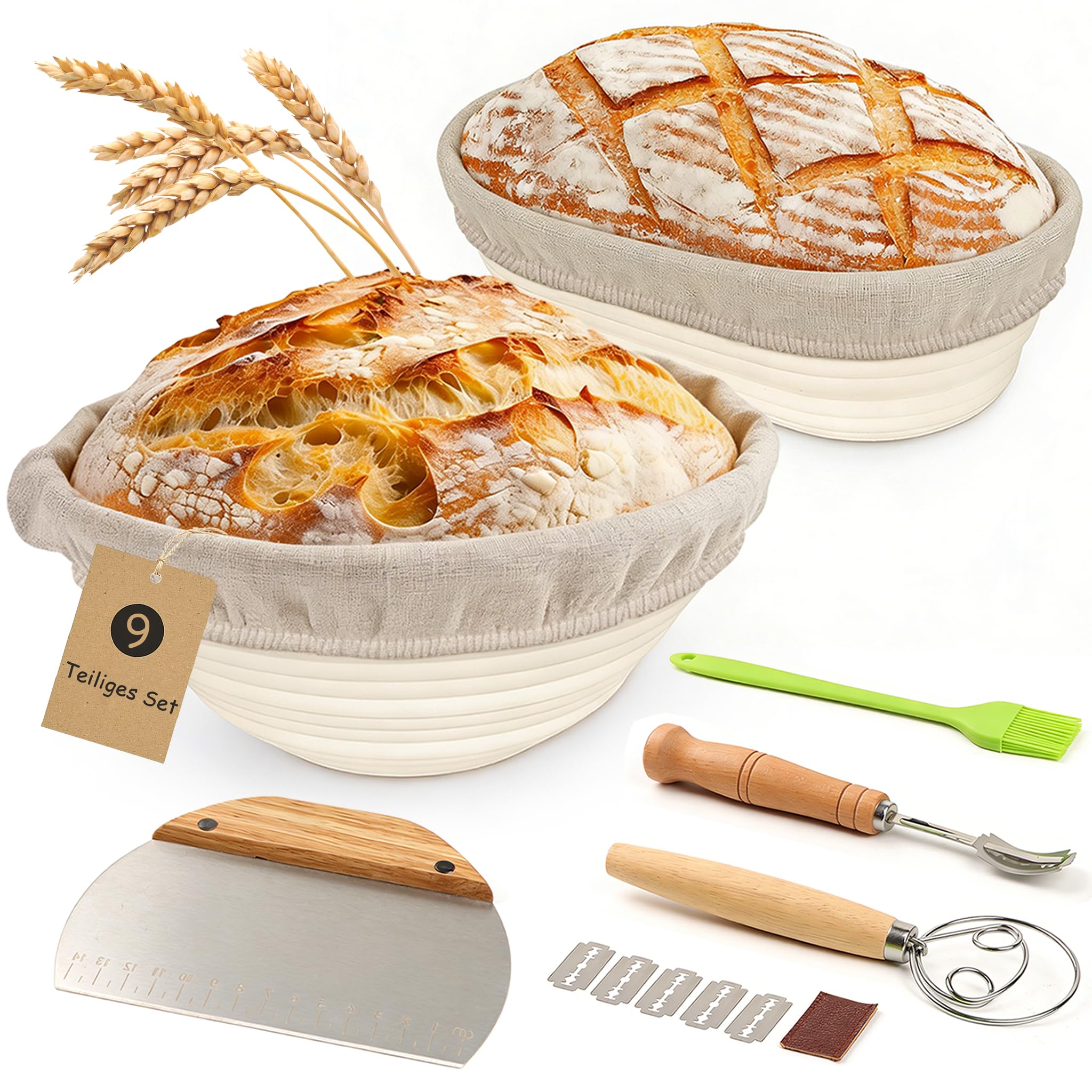 FIVAVA Banneton pour Pain, 10 pouces Ronde et 9 pouces Ovale. Panier à pain pour la cuisson, Banneton à pain pour la maison, Accessoires de cuisson