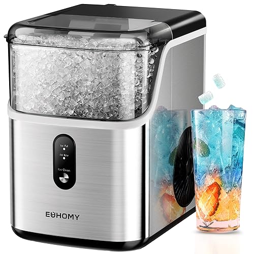 EUHOMY Nugget Ice Makers Countertop, Pebble Ice Maker Machine with 35lbs/24H Soft Ice, Self-Cleaning Sonic Ice Maker with Ice Scoop&Basket for Home/Kitchen/Office(Stainless Steels) - 35LBS/DAY