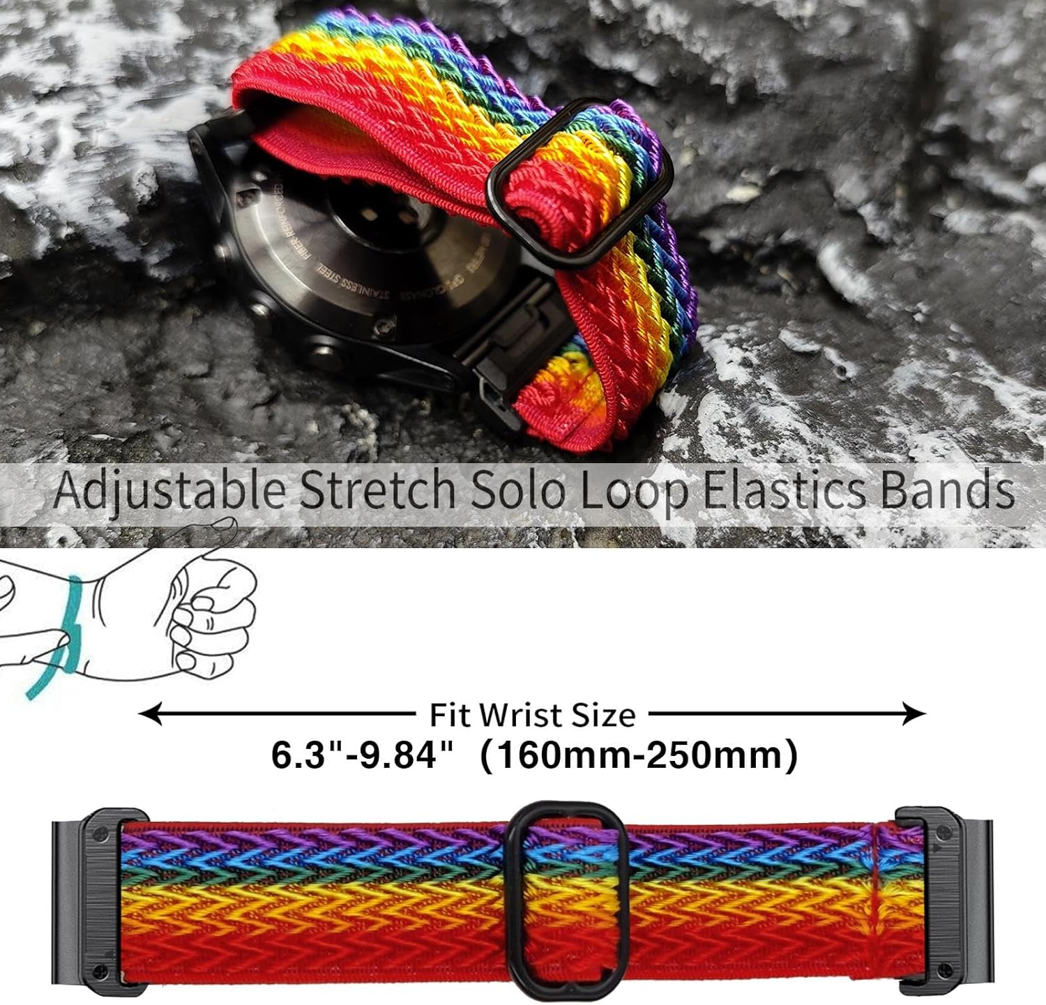 Abanen Upgraded Quick Fit 22mm Elastic Band for Garmin Fenix 8 47mm/ Instinct 3 45mm/ Fenix 7/6/5, Soft Stretchy Loop Nylon Wristband Strap for epix Pro/Tactix 8 (47mm) - Image 6