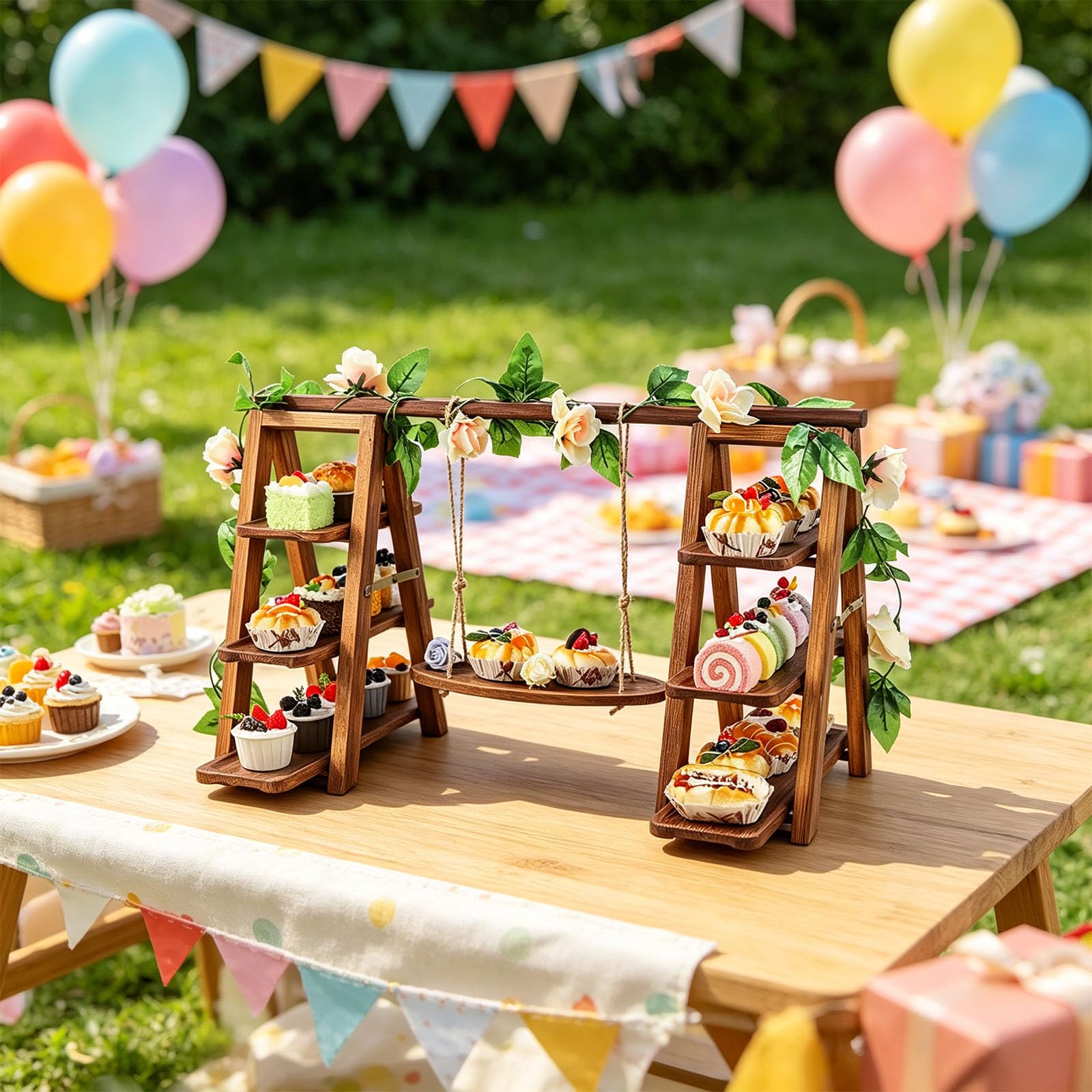 Présentoir à dessert en bois avec base antidérapante conçu pour les fêtes et les services de restauration Planificateur de cuisine en bois