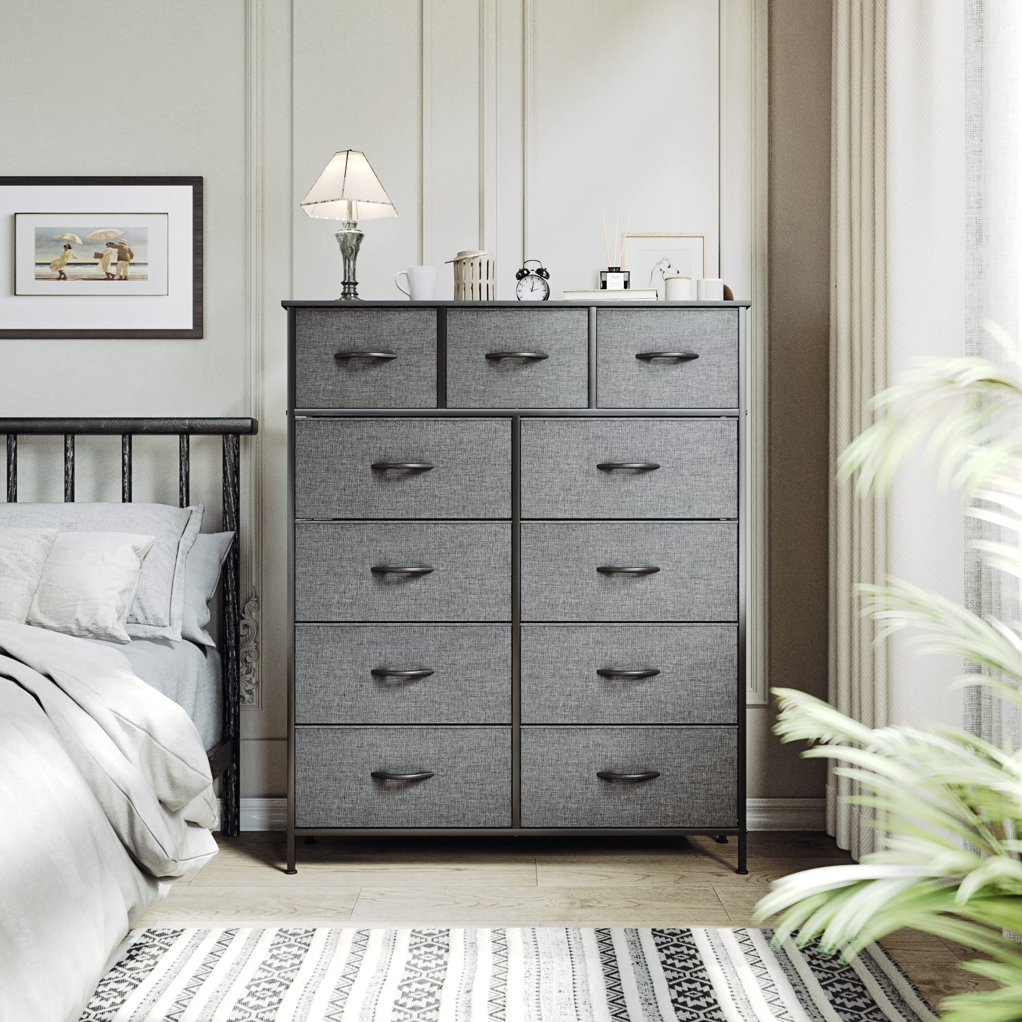YITAHOME 11-Drawer Fabric Dresser, Furniture Storage Tower Cabinet, Organizer for Bedroom, Living Room, Hallway, Closet & Nursery, Sturdy Steel Frame, Wooden Top, Easy-to-Pull Fabric Bins(Cool Grey)