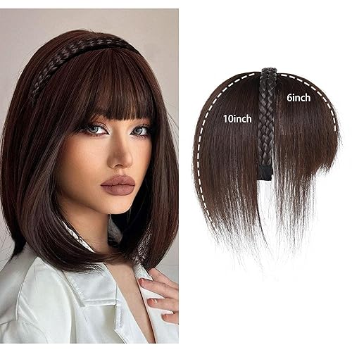 Diadema trenzada de 10 pulgadas para mujer, extensiones de cabello humano con clip, invisible, natural (marrón oscuro)
