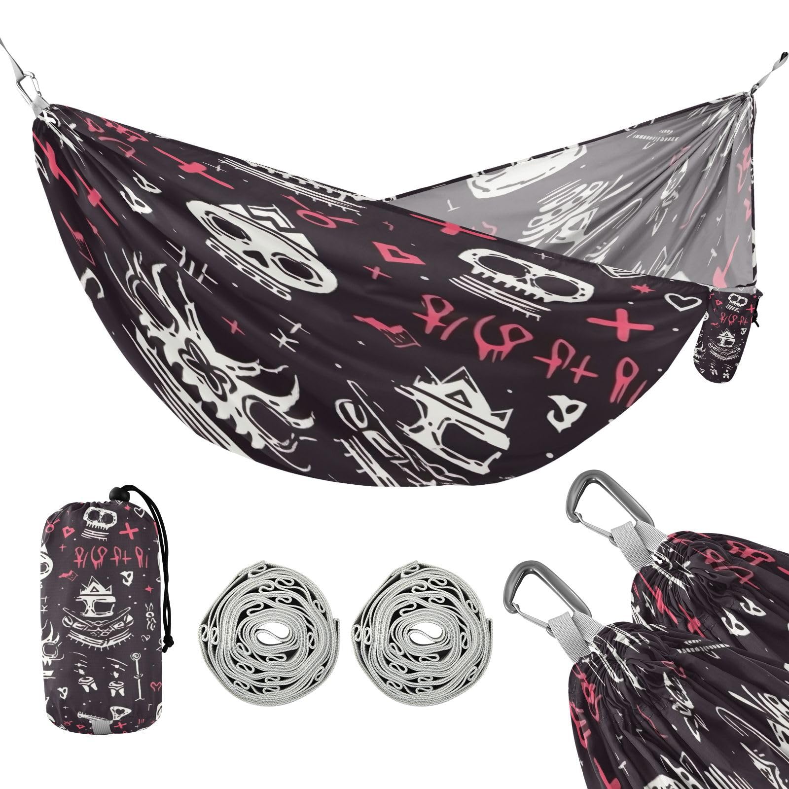 ATTX Colorful Skull Pattern Camping Hammock - Lightweight & Portable Hammocks, Heavy Duty 330lbs Capacity for Indoor, Hiking, Backpacking, Travel, Backyard, Beach#278