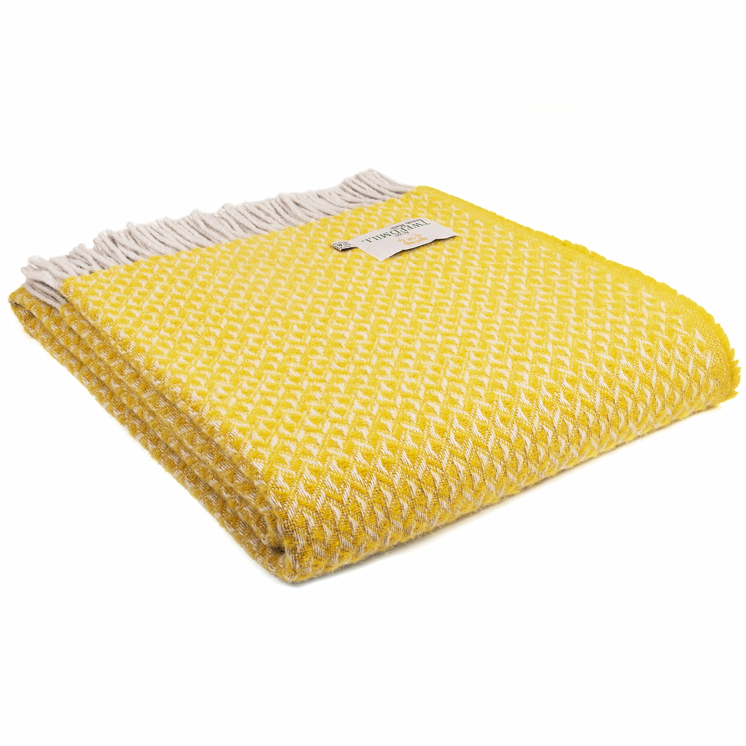 Tweedmill Yellow Tweemill Lifestyle Diamond Throw - 150Cm X 183Cm 100% New Pure Wool Made In Wales