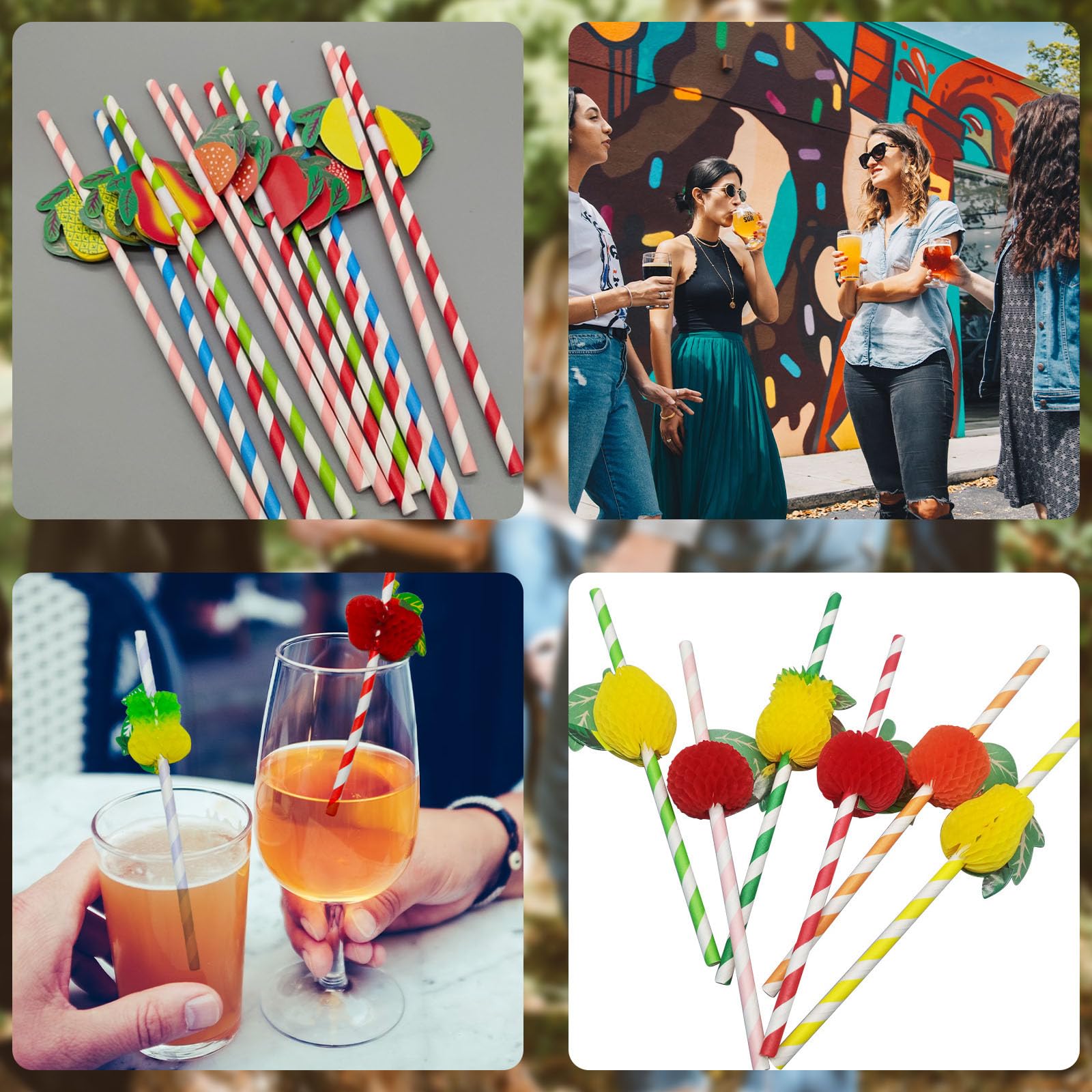 Set de 70 Pajitas 3D Tropicales y de Frutas Hawaianas Para Zumos, Bebidas Frías, Cócteles, Fiestas en la Playa, Cumpleaños