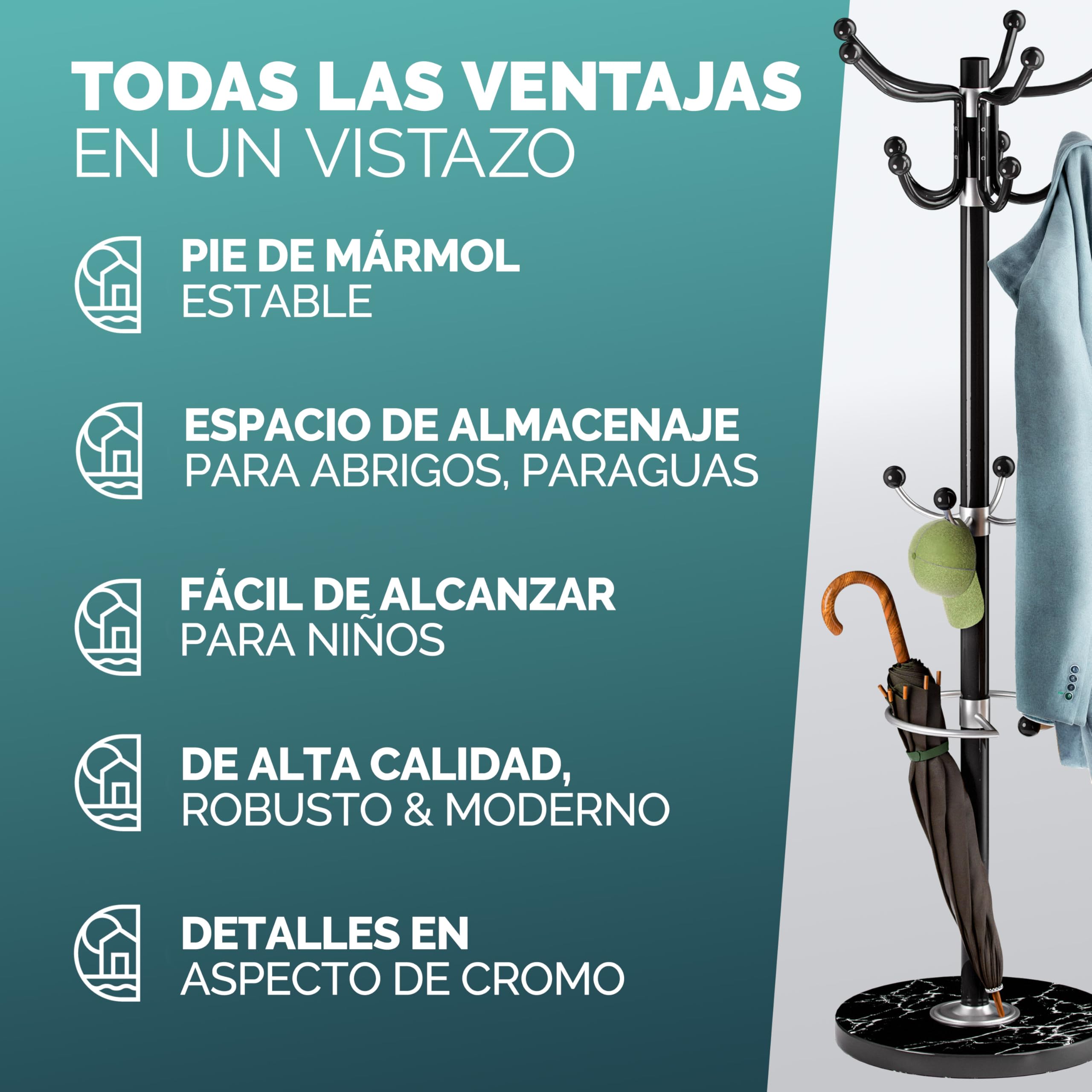 CASARIA® Perchero de Pie, Forma de Árbol, Percheros Pasillo,14 Ganchos, Base Mármol, Recibidor Entrada, Colgador Chaquetas Sombreros Ropa Resistente Bolsos 175x37cm