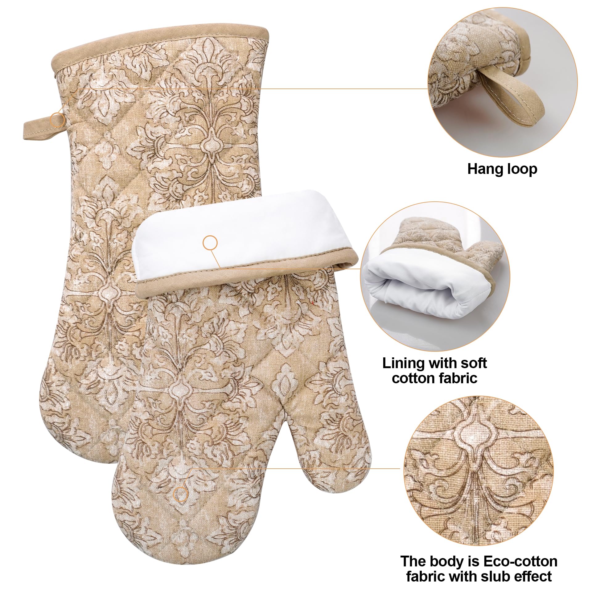 Juego de 5 manoplas de horno y soportes para ollas con delantal de cocina, guantes de cocina resistentes al calor y agarraderas antideslizantes de silicona, delantal de chef con hebilla ajustable para