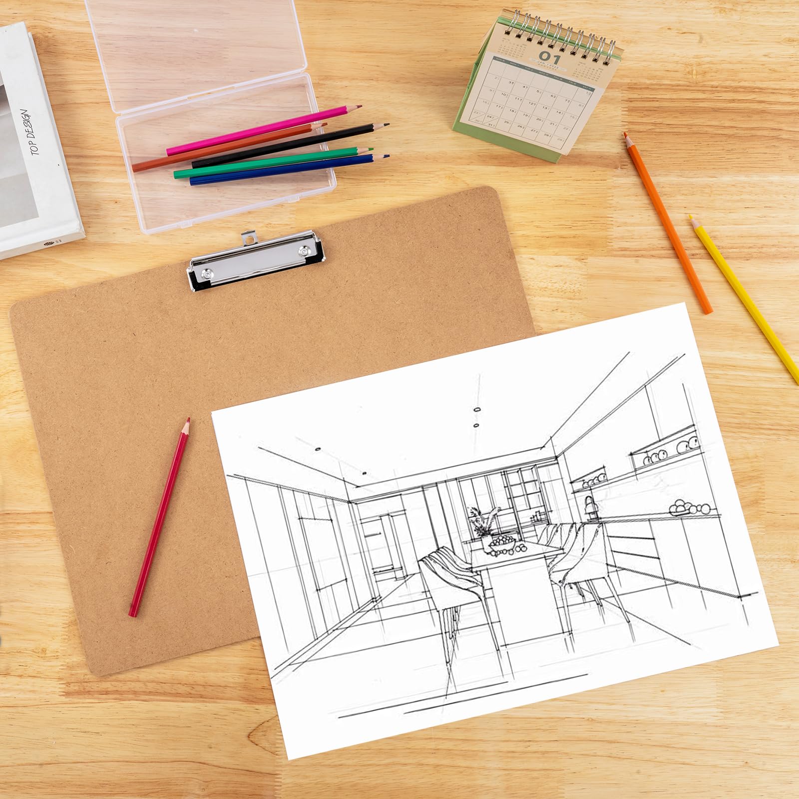 Grande Portapapeles A3 de Madera, 2 Piezas, Versión Horizontal, Hecho de Fibra de MDF, para escribir, dibujar, pintar y hacer bocetos en la escuela, en casa y al aire libre