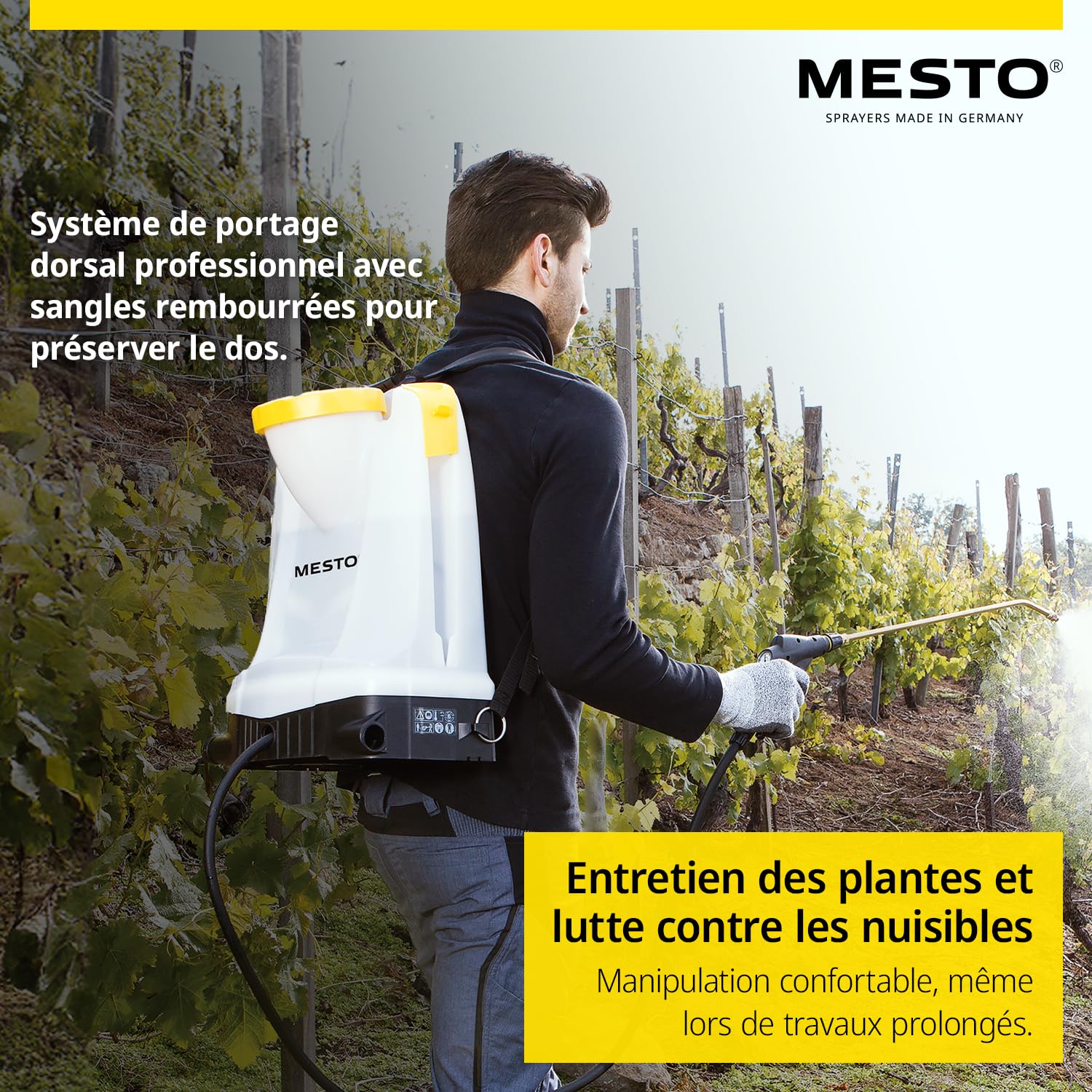 MESTO RS125 Pulvérisateur à Dos 12 L avec écran de pulvérisation Rond | Pulverisateur de Jardin a Dos à Pression 6 Bar | Pulverisateur a Main pour désherbage, arrosage et Protection des Plantes