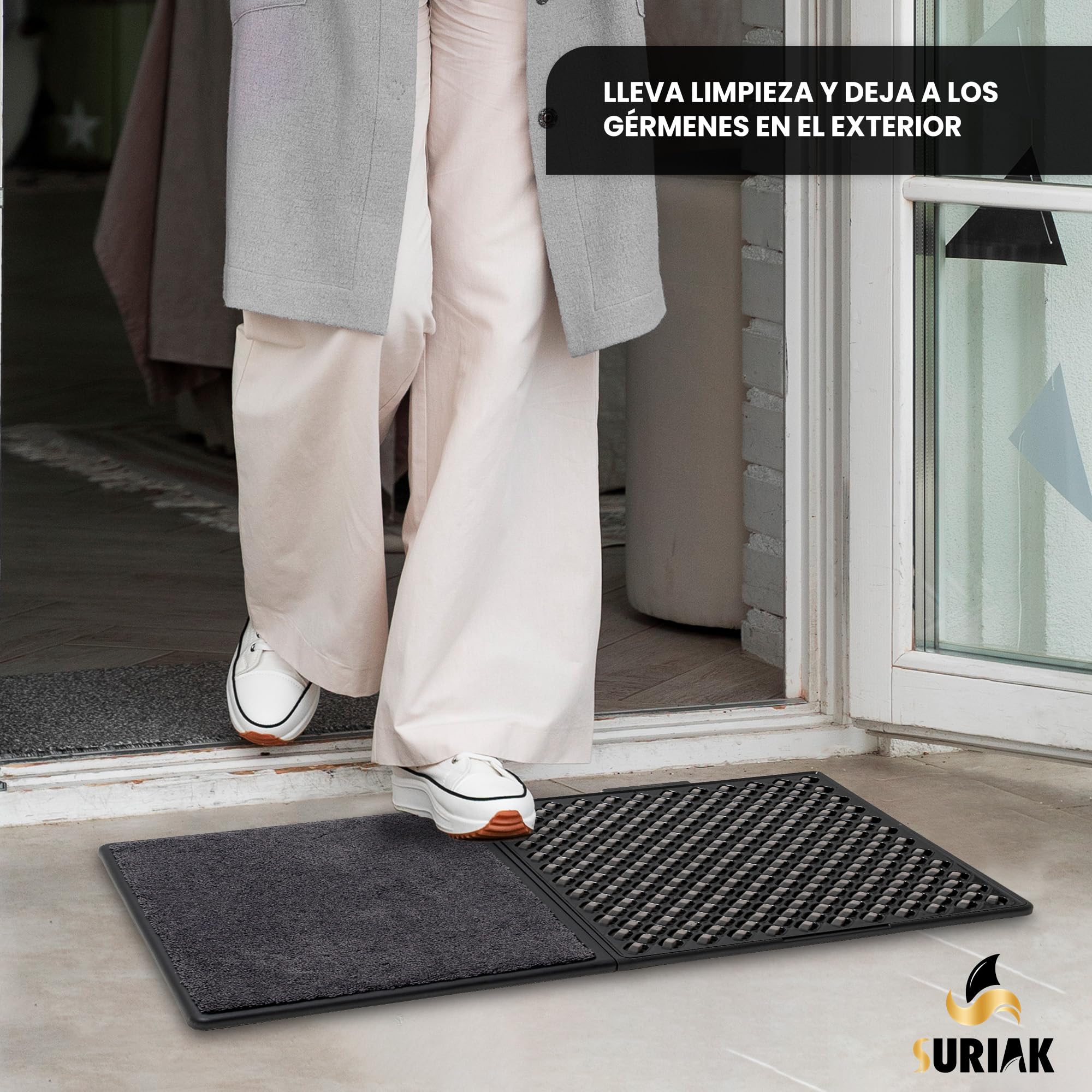 SURIAK Paillasson d'entrée maison désinfectant pour extérieur et intérieur 83 x 45 x 2 cm avec éponge absorbante et séchage en microfibre - Paillasson extérieur pluie - Paillasson d'entrée