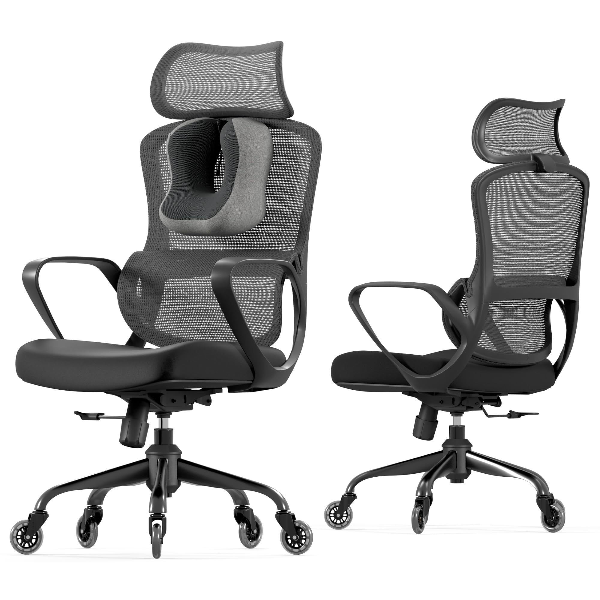 Silla de oficina ergonómica, silla de escritorio para juegos con almohada para el cuello y ruedas de goma, silla de computadora co