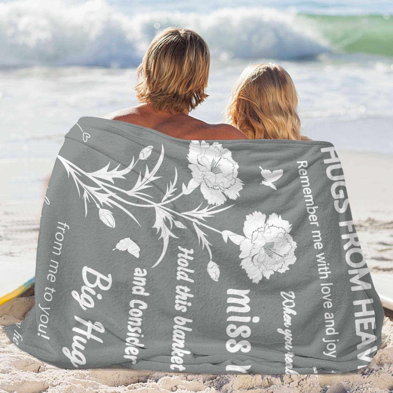 Memorial Blanket, Sympathy Blanket for Loss of Loved One, Hug from Heaven Gifts, Best Bereavement or Condolences Gifts Idea, In Memory of Dad Mom Grandma Grandpa Husband Wife Friend Pet, 60"x50" Gray - Image 3